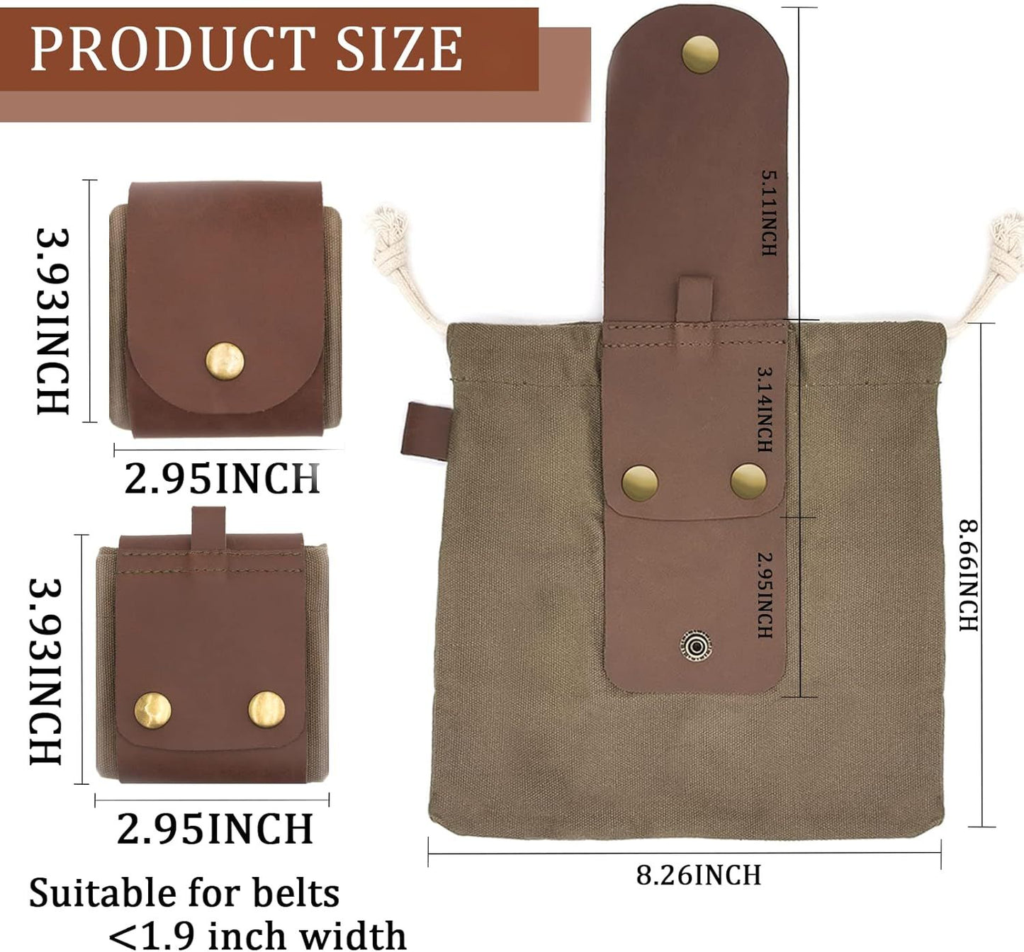 Foraging Pouch Leather Canvas Collapsible Bag Water Resistant Outdoor Camping Storage Folding Bag Mushroom Bags Bushcraft Belt Pouches for Travel Camping Hiking
