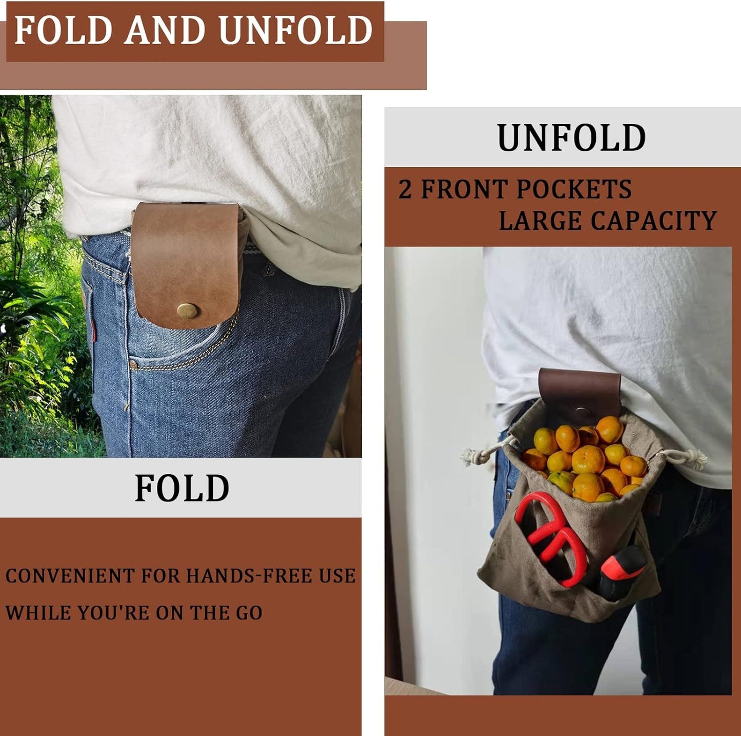 Foraging Pouch Leather Canvas Collapsible Bag Water Resistant Outdoor Camping Storage Folding Bag Mushroom Bags Bushcraft Belt Pouches for Travel Camping Hiking
