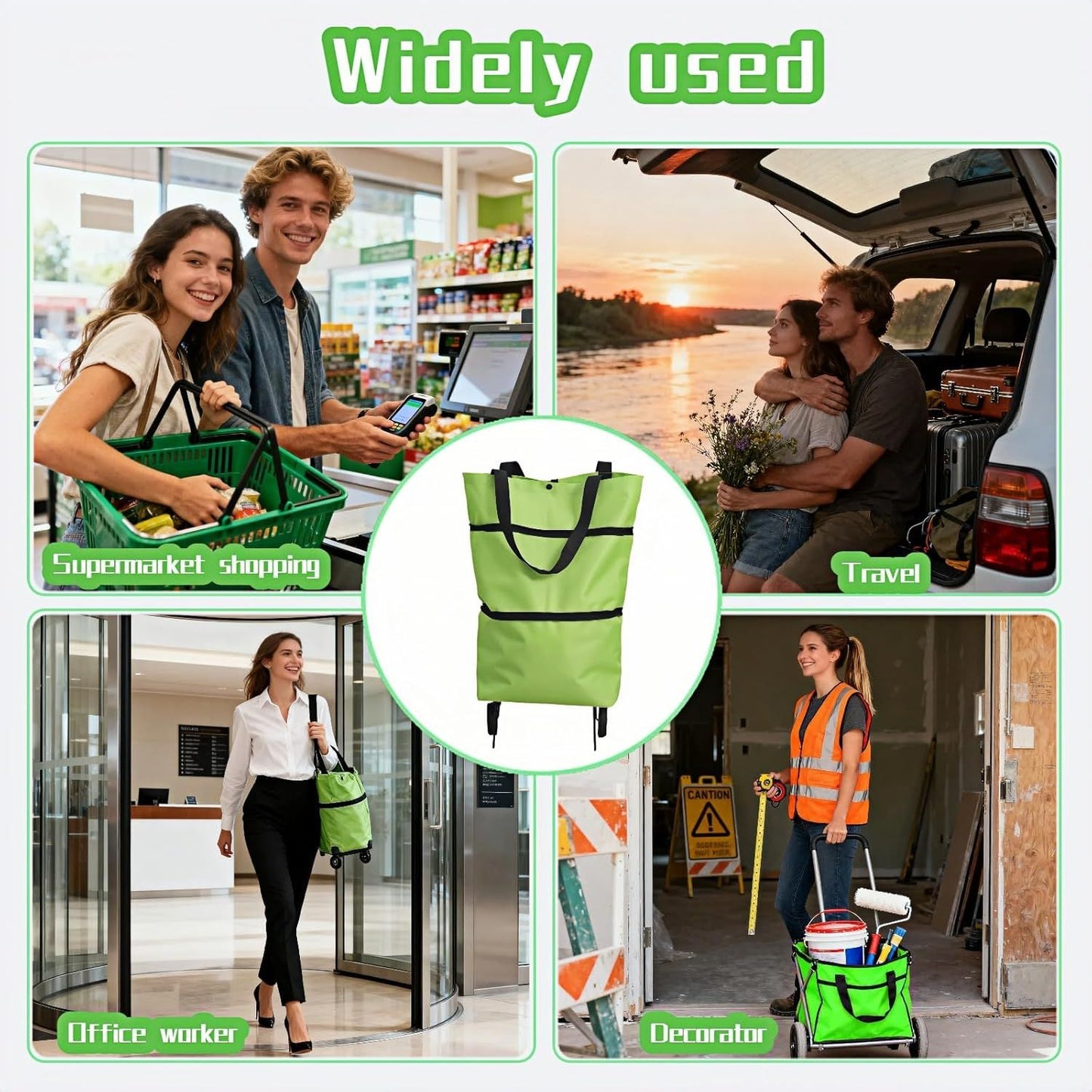 2-in-1 Foldable Shopping Cart with Wheels,Waterproof & Sturdy Grocery Bag Hand Truck, Collapsible Portable Rolling Tote for Supermarket,Laundry,Travel,33 lbs Capacity,Waterproof Oxford Fabric