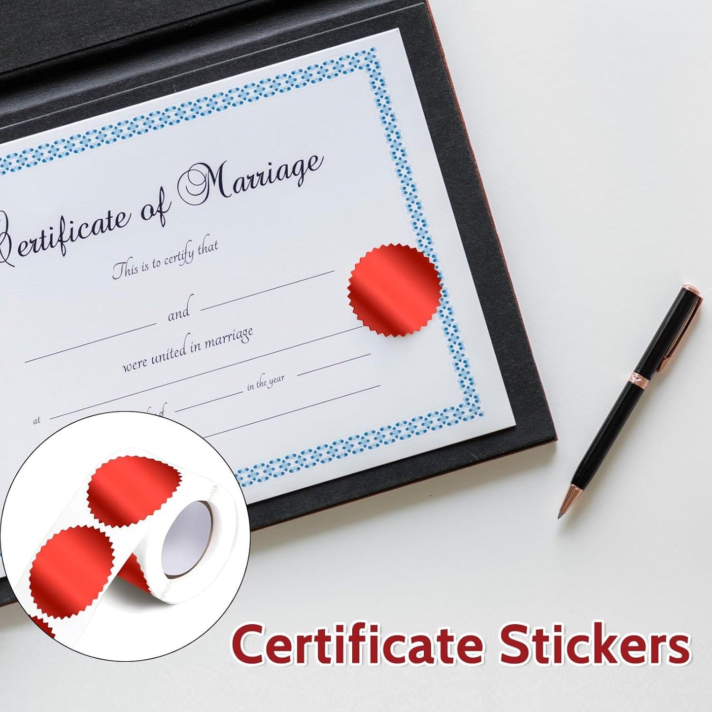 Red Embossing Stickers 2" Round Labels Foil Blank Stickers Metallic Seals for Package, Wedding Envelope, Graduation, Valentine's Day，Certificate Wafer Seals with Serrated Edge 250 pcs Per Roll
