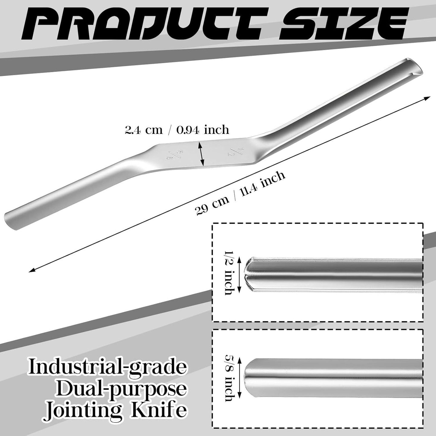 1pcs Tuck Pointing Tools Stainless Steel Masonry Jointer Double Ended Concrete Brick and Block Straightener Tool Wall for Cement Pointing Trowel Tuck Tools (1/2" x5/8")