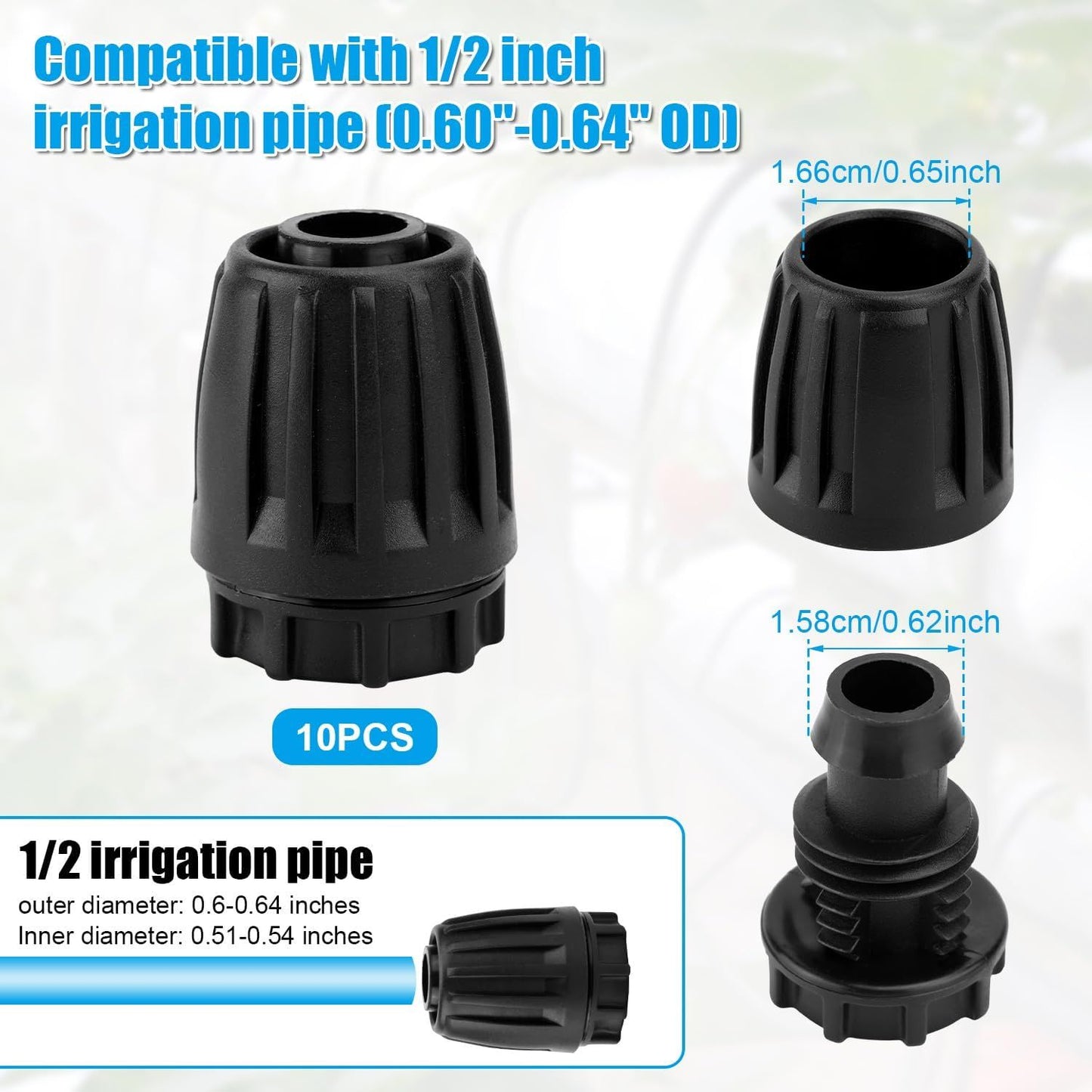 10pcs 1/2 Inch Irrigation End Caps, Anti-Drop Barbed Lock Nut End Hose Plugs Fittings for (1/2" ID x 0.6-0.63" OD) 16mm Drip Tubing Connectors for Garden Watering System Drip Line Sprinkler Parts