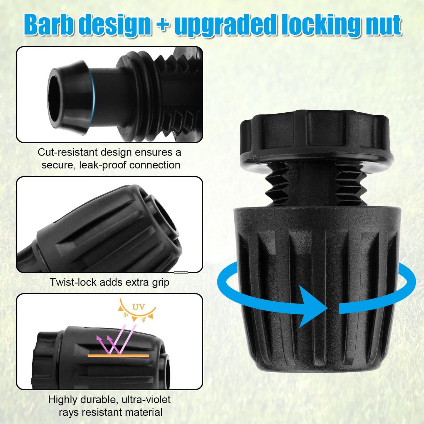 10pcs 1/2 Inch Irrigation End Caps, Anti-Drop Barbed Lock Nut End Hose Plugs Fittings for (1/2" ID x 0.6-0.63" OD) 16mm Drip Tubing Connectors for Garden Watering System Drip Line Sprinkler Parts