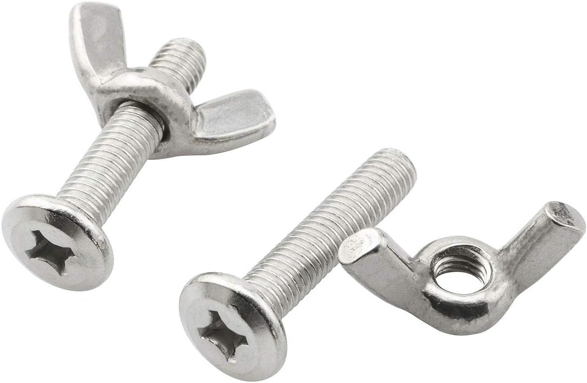 10PCS Stainless Steel Large Flat Head Screws M6x30 1/4 x 1-1/4 Sidewalk Bolts with 10 Wing Nuts