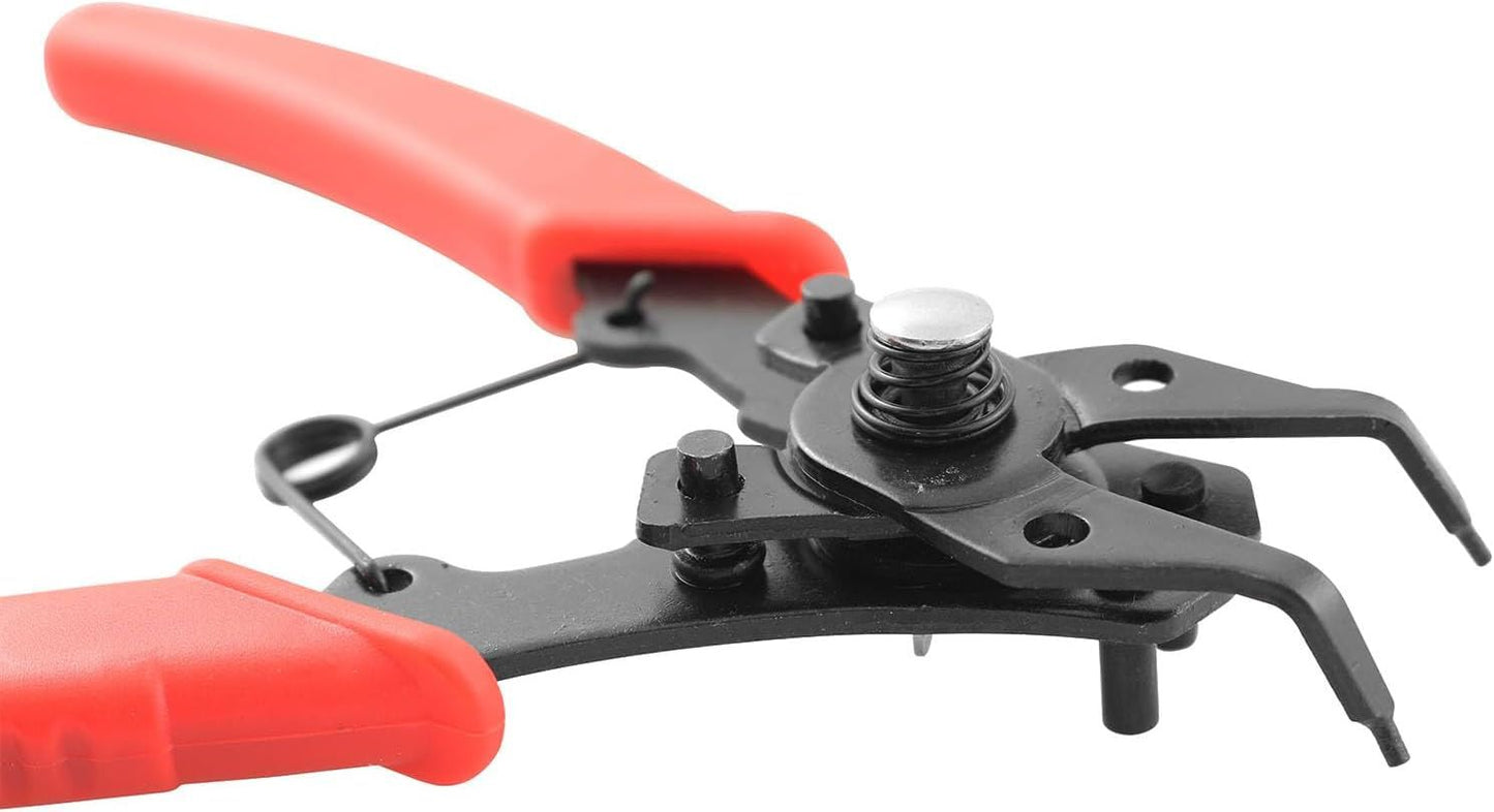 Snap Ring Pliers  1Set 4 In 1 C Clips Removal Retaining Set for Automotive and Engine Repair, Interchangeable Jaw Head 45 90 and 180 Degree Angled Jaws, AC Compressor Clutch Holding Tool