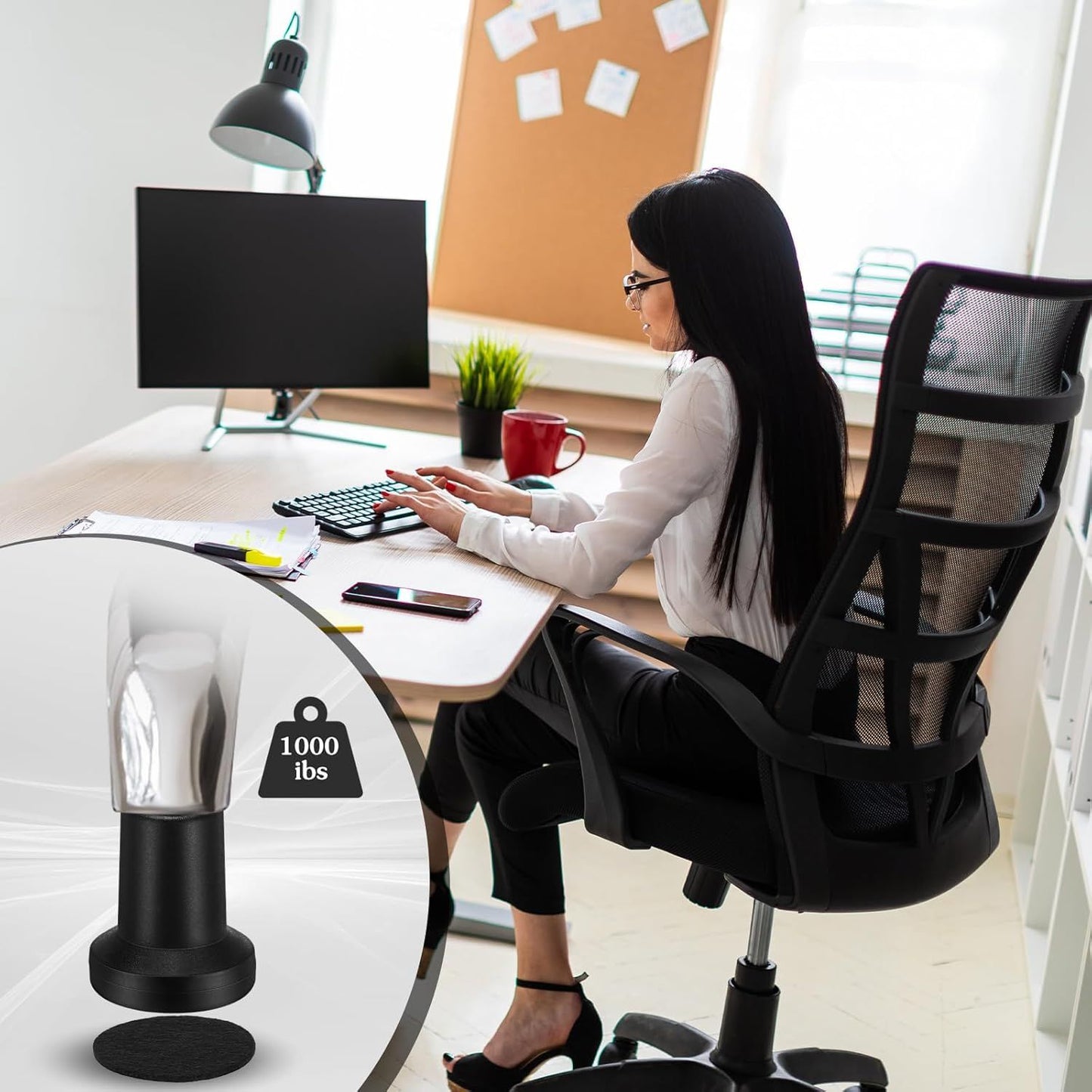 5 Pieces Bell Glides Replacement Office Chair Wheels Stopper Office Chair Swivel Caster Wheels Stool Bell Glides with Separate Self Adhesive Pads (High Profile)
