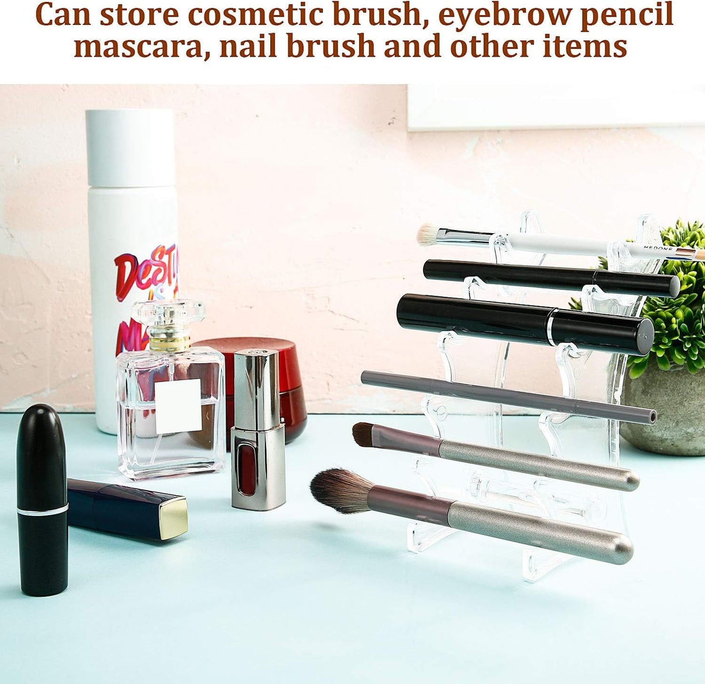 Set of 4 Plastic Pen Holder 6-slots Display Stand Eyebrow Pen Stand Makeup Brush Rack Organizer for Home School and Office Use