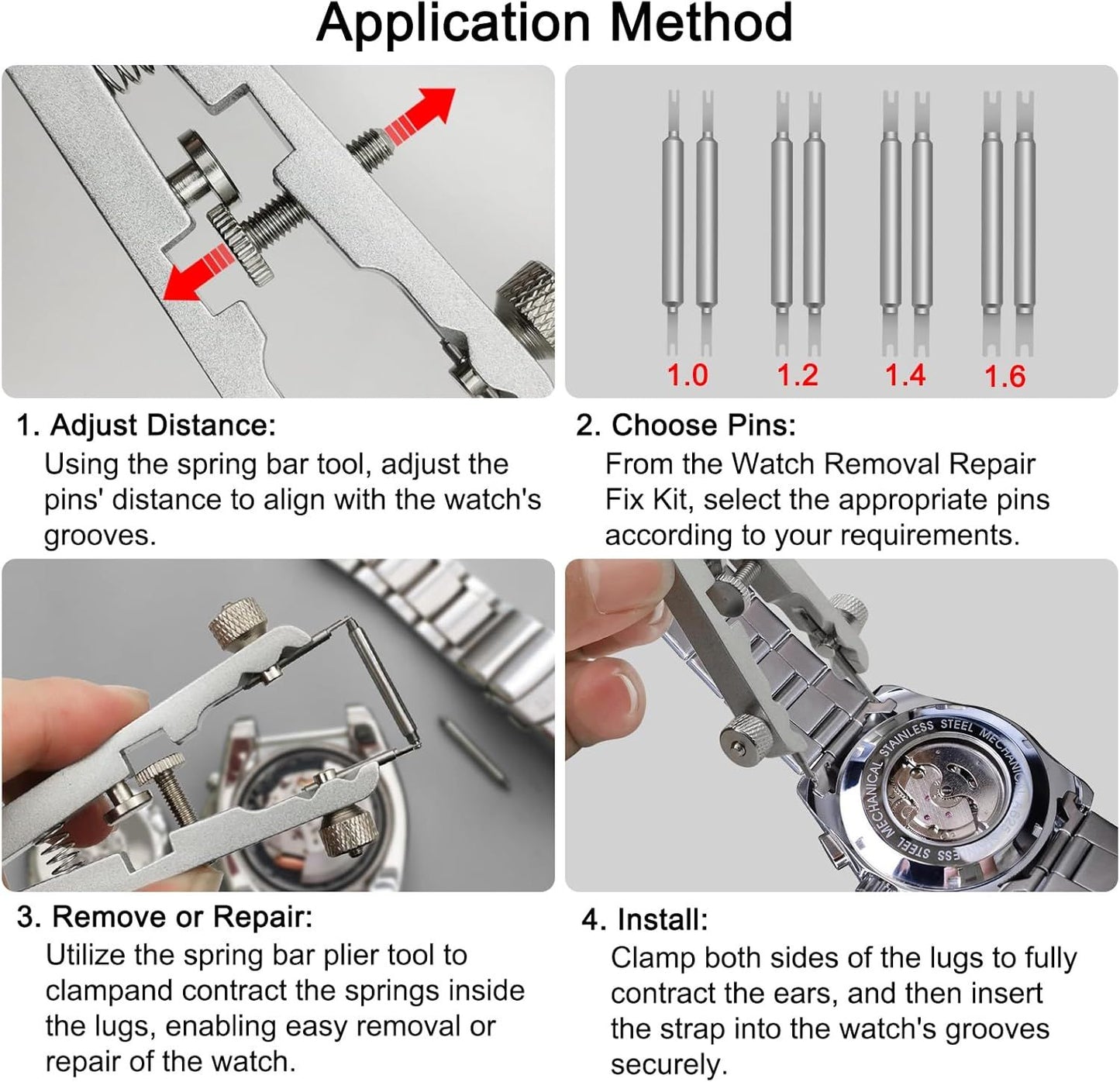 Watch Spring Bar Plier Tool Set Watchband Pliers with 10 Pins,Watch Wrist Ban Repair Remove Tool,Spring Plier Tweezer,Removal Tool for Watch Pin Strap Band Watch Link-Sliver
