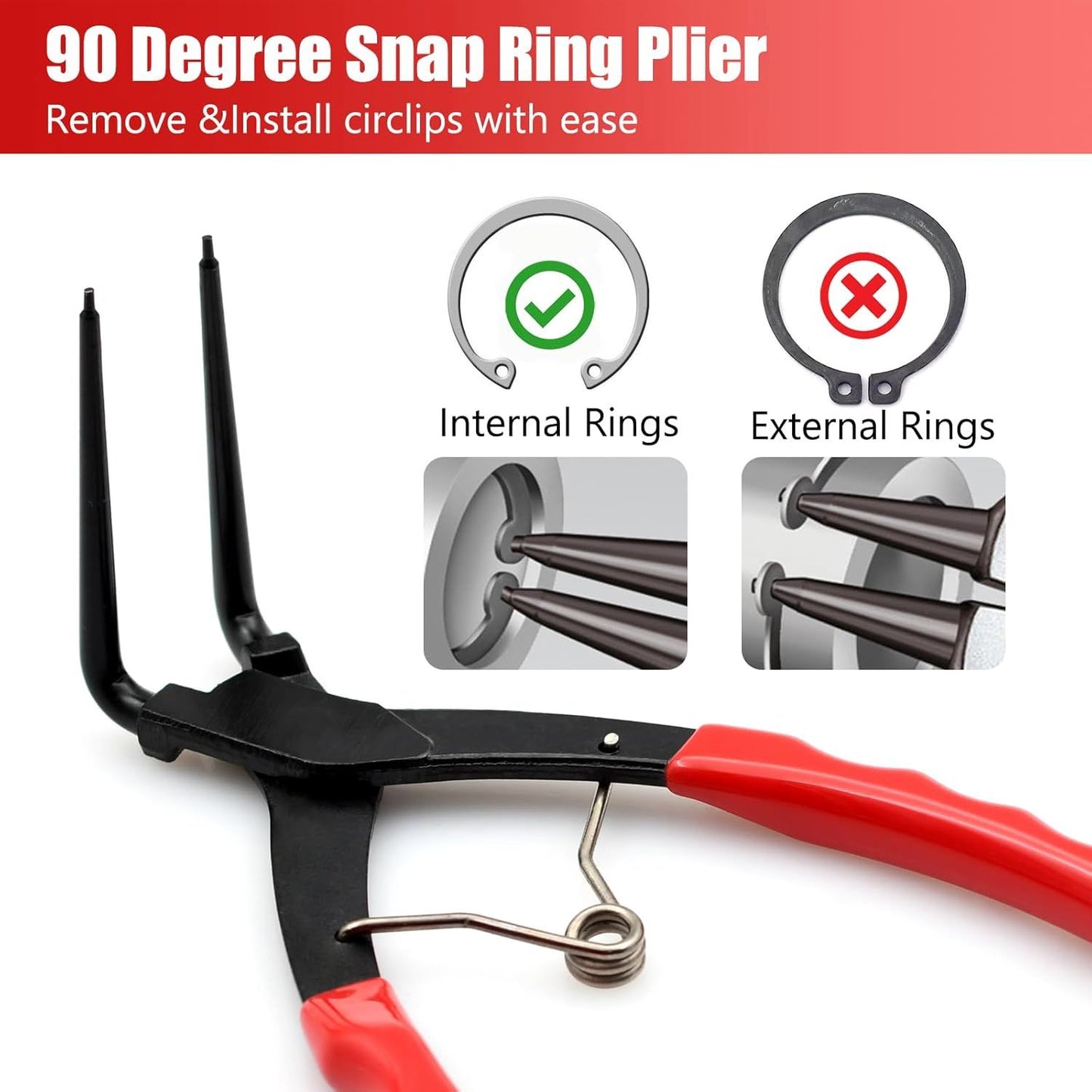 90 Degree Long Nose Snap Ring Pliers, Internal Master Cylinder Circlip Bent Lock Retaining Ring Pliers for Trucks Motorcycles Cars