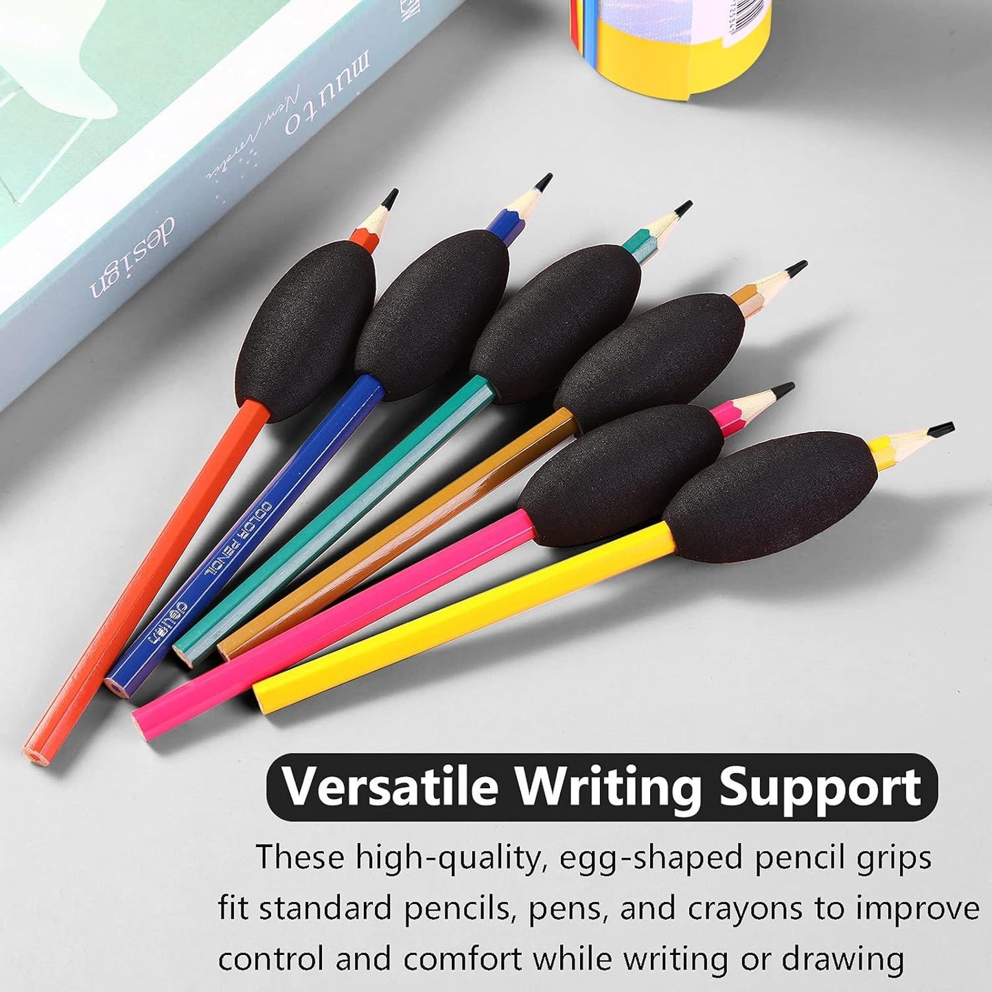 Writing Aid Trainer for Adults Foam Egg Grips Pen Cushioned Holders Writing Aid Trainer for Handwriting Drawing Preschool Supplies Right or Left Hand Use, 6 Pieces(Black)