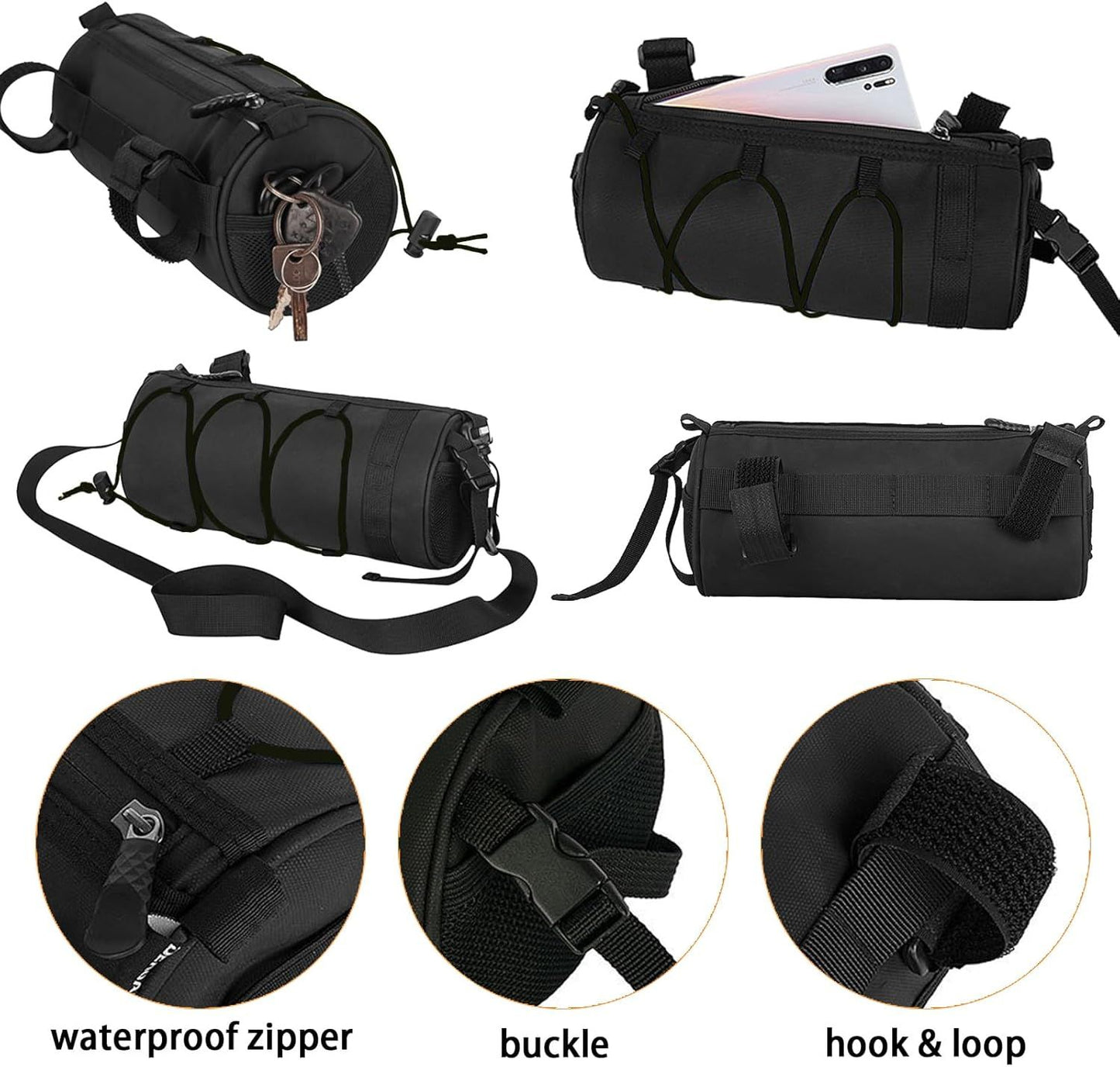 2.5L Bike Handlebar Bag, Waterproof Bicycle Accessories, Bike Frame Front Pouch with Zipper and Shoulder Strap