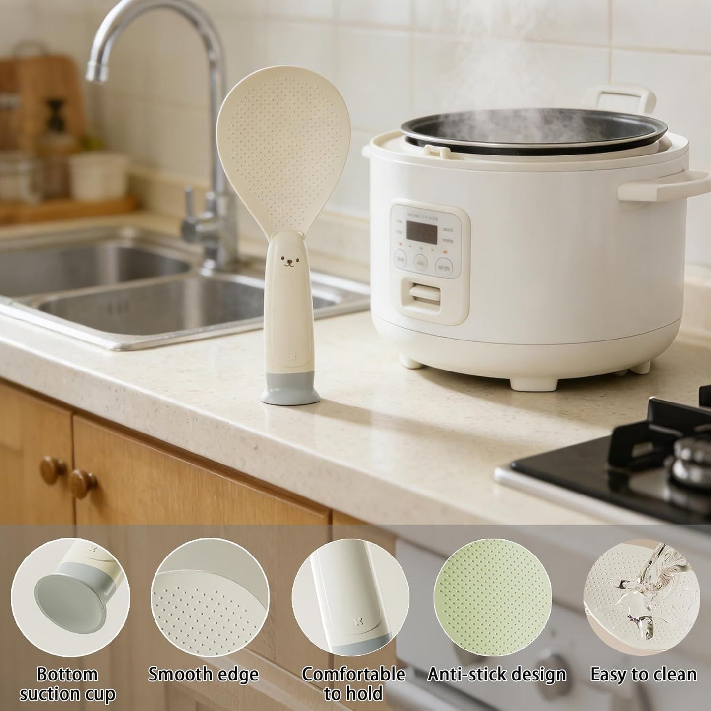 2PCS Plastic Rice Spoon, Non Stick Standing Rice Paddle, Heat Resistant Scooper for Kitchen, Cooker, Home, Restaurant