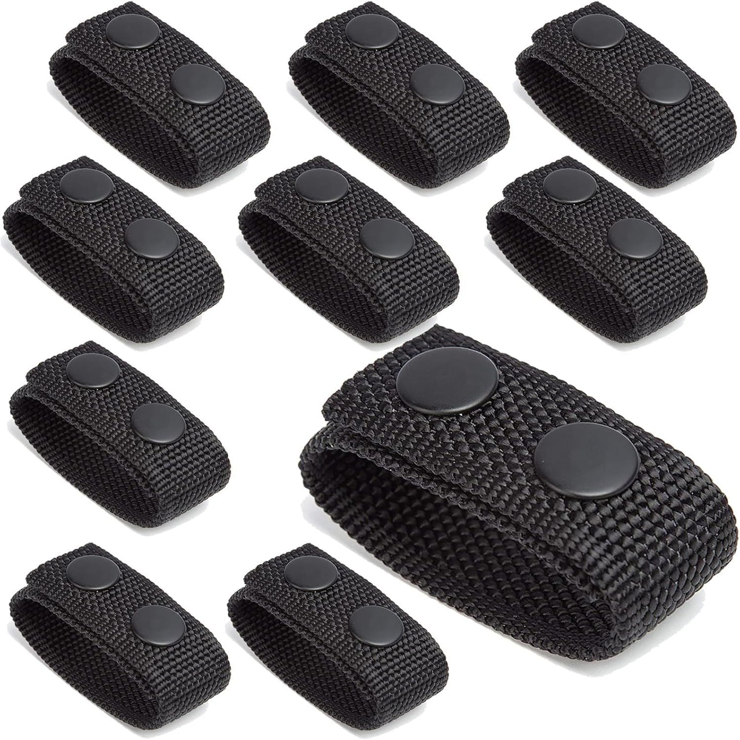 10 PCS Black Nylon Belt Keepers, Double Snaps Security Tactical Belt Keepers for 2"-2¼" Wide Duty Belt, Police Duty Belt Law Enforcement Accessories