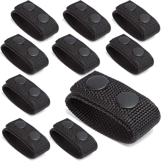 10 PCS Black Nylon Belt Keepers, Double Snaps Security Tactical Belt Keepers for 2"-2¼" Wide Duty Belt, Police Duty Belt Law Enforcement Accessories