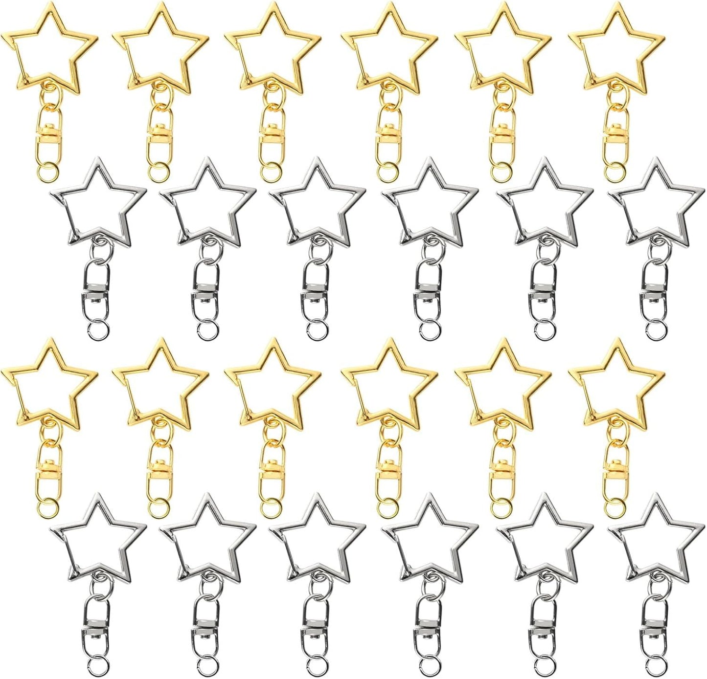 60PCS Star Shaped Keychain, 2 Colors, Metal Hanging Buckle, Spring Snap Hook with Open Jump Ring Connector