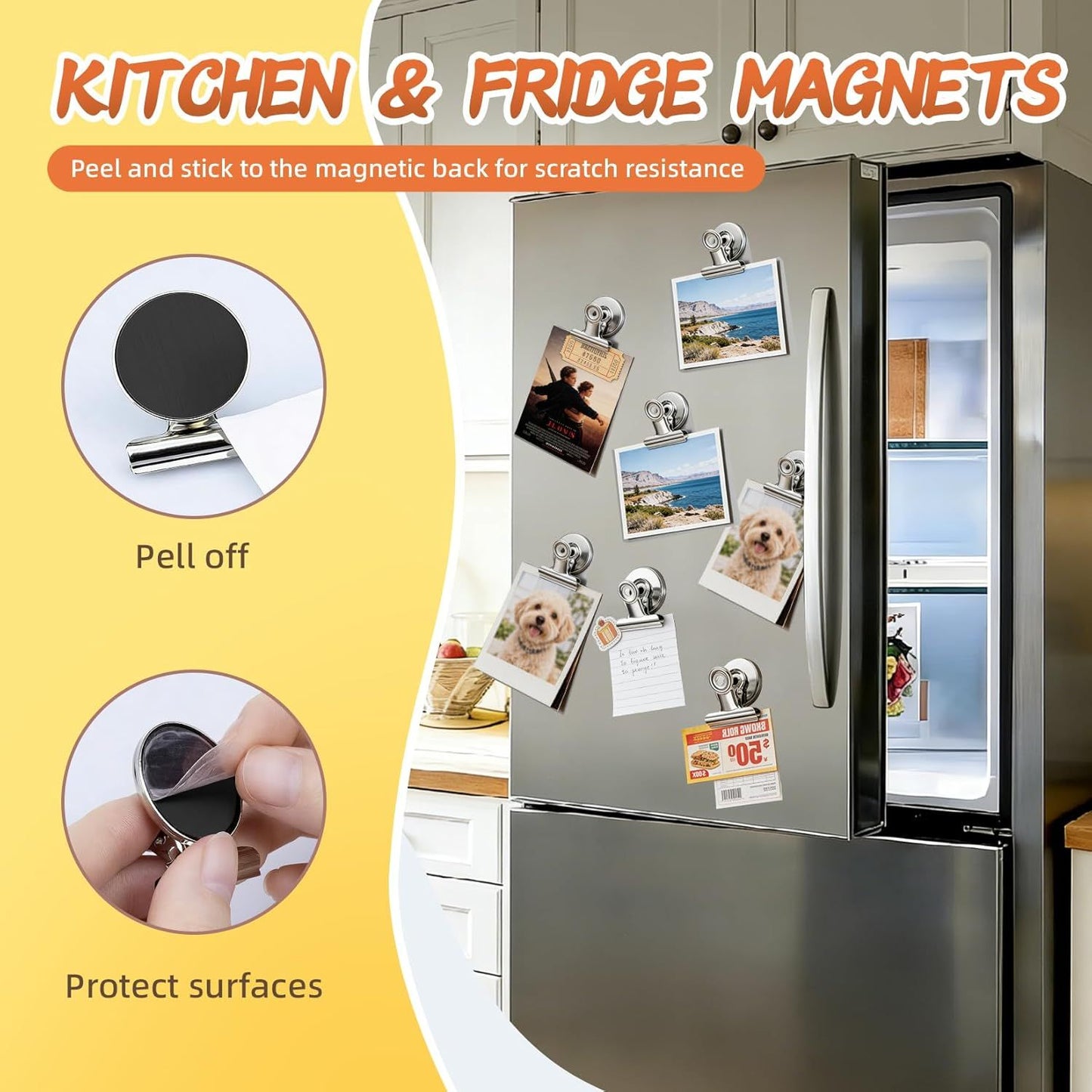 20 Pack Fridge Magnets Refrigerator Magnets, Strong Magnetic Clips Heavy Duty, Magnet Clips for Whiteboard, Magnets for Fridge Locker Office Accessories (Silver)