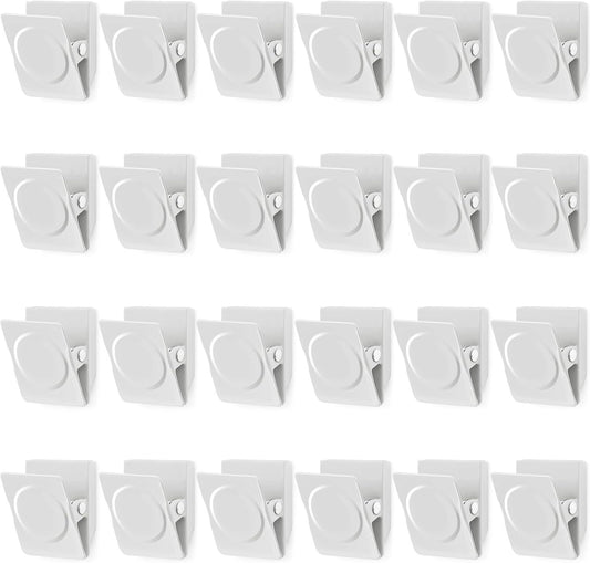 24Pcs Whiteboard Magnets, Strong Magnetic Clips Refrigerator Magnet, Magnet Clips Heavy Duty, White Metal Clip with Magnets for Home, Office, Classroom Teacher Supplies