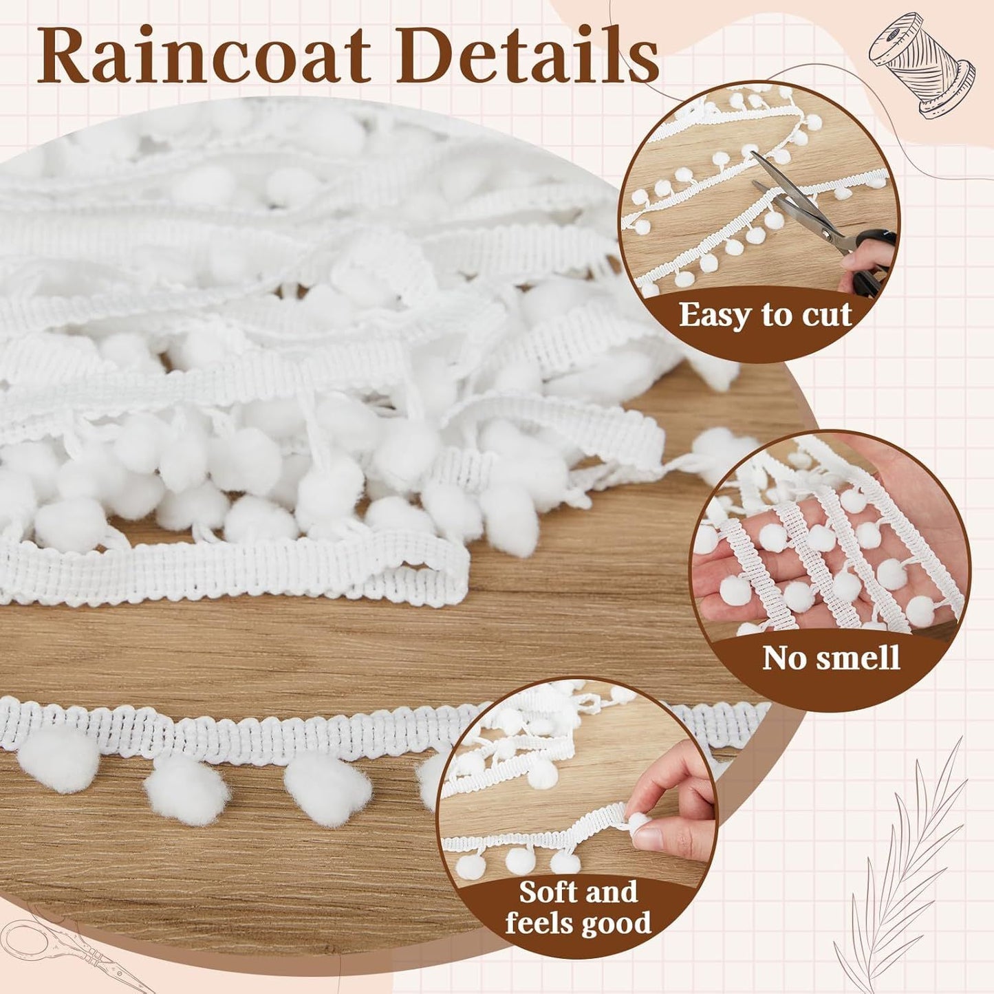 30 Yards Mini Pom Poms Trim Ribbon, 0.79" Wide Single Edge Ball Trim Fringe Sewing Ribbon Crafts Pompoms Tassel for DIY Crafts Sewing Curtain Clothes Pillow Home Decoration(White)