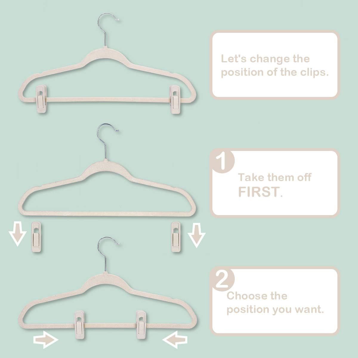Velvet Hangers - Strong Finger Clips for Thin Pants (20pc, Beige)