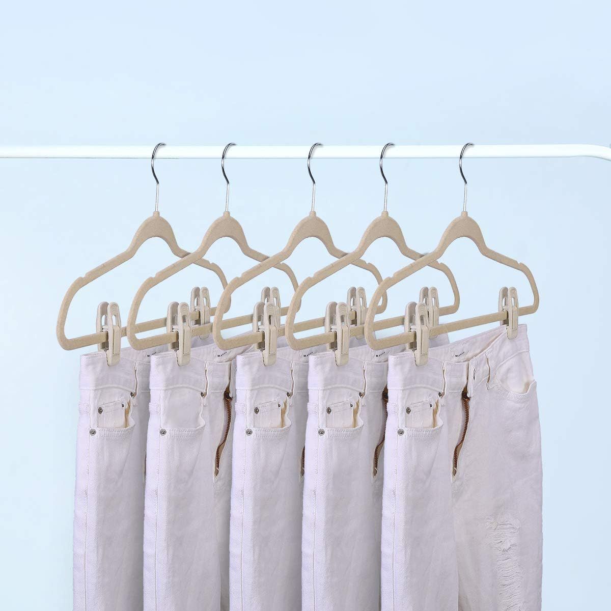 Velvet Hangers - Strong Finger Clips for Thin Pants (20pc, Beige)
