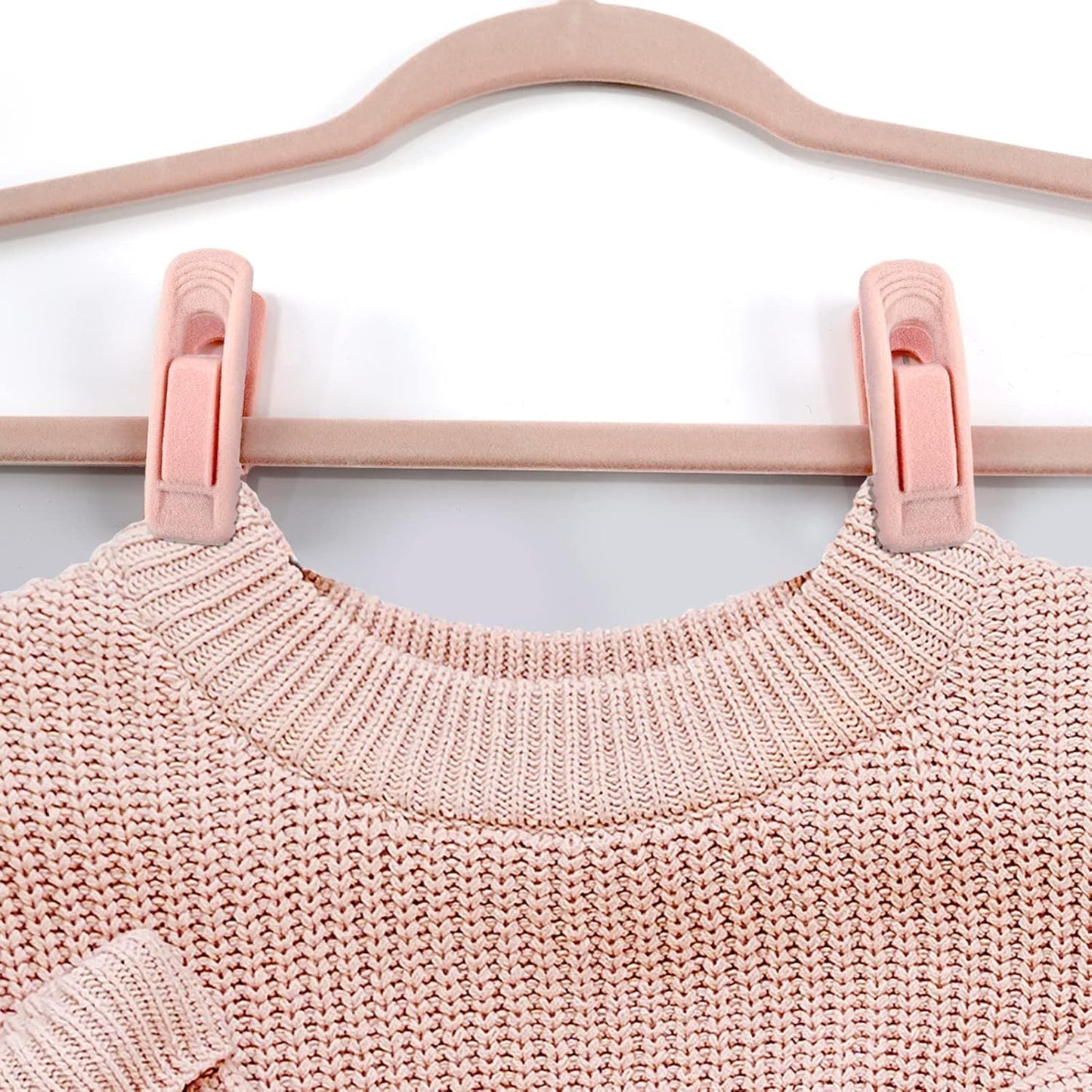Light Pink Velvet Hangers - Strong Finger Clips for Thin Hangers, Perfect for Suits, Skirts, Pants & Baby Clothes