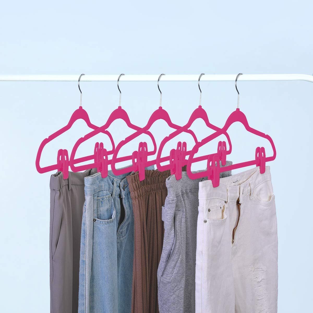 Hot Pink Velvet Hangers Clips, Pants Hangers Velvet Clips, Strong Finger Clips Perfect for Thin Velvet Hangers (20 Pcs, Hot Pink)