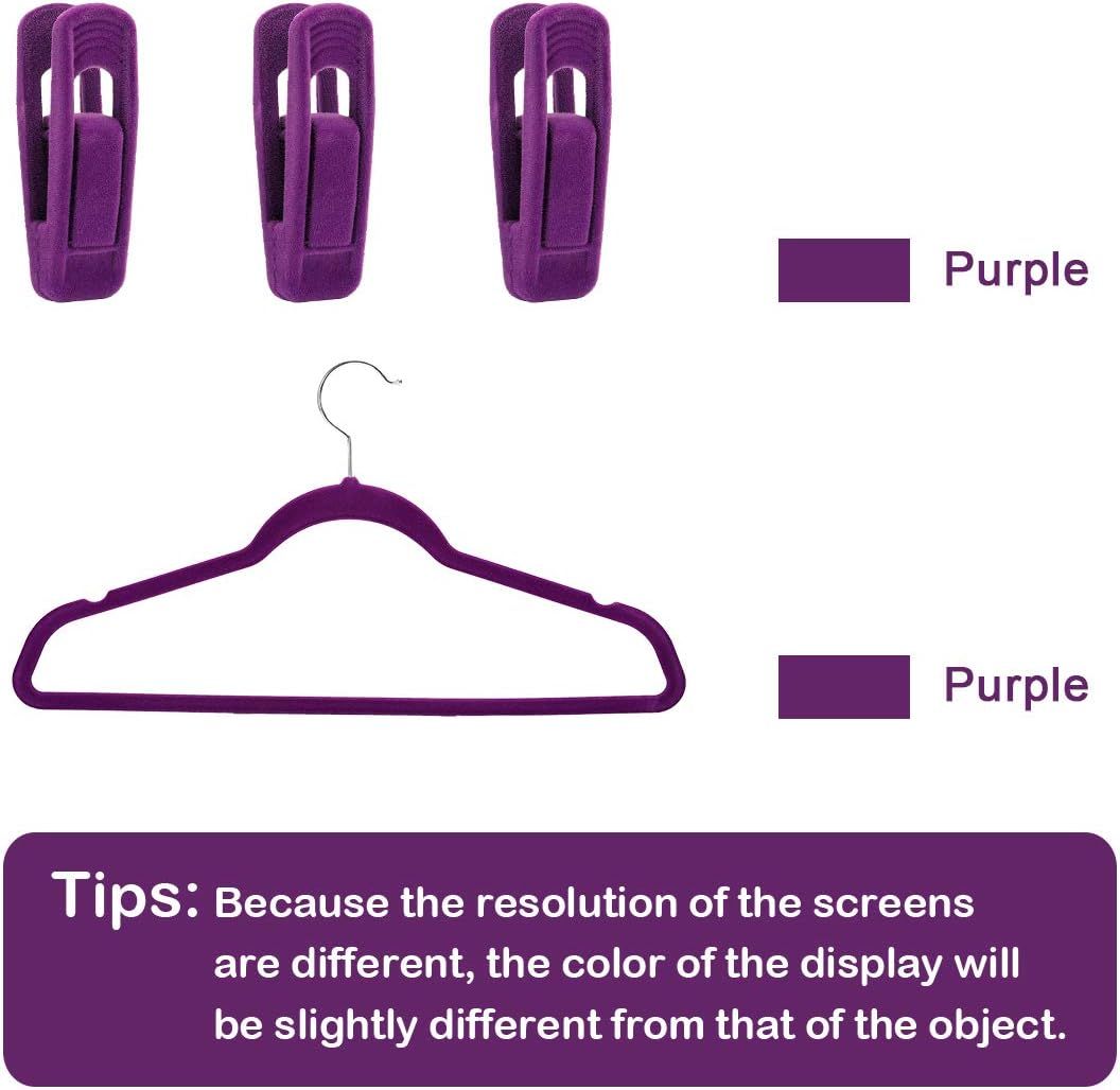Purple Velvet Hangers Clips, Pants Hangers Velvet Clips, Strong Finger Clips Perfect for Thin Velvet Hangers (20 Pcs, Purple)