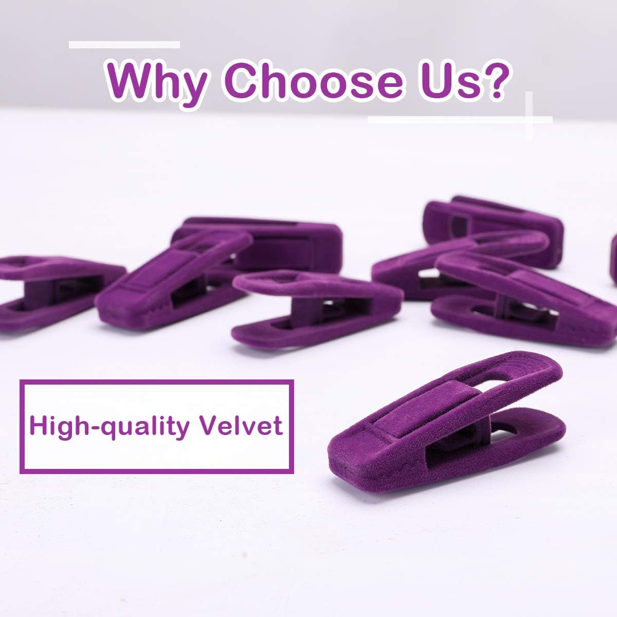 Purple Velvet Hangers Clips, Pants Hangers Velvet Clips, Strong Finger Clips Perfect for Thin Velvet Hangers (20 Pcs, Purple)