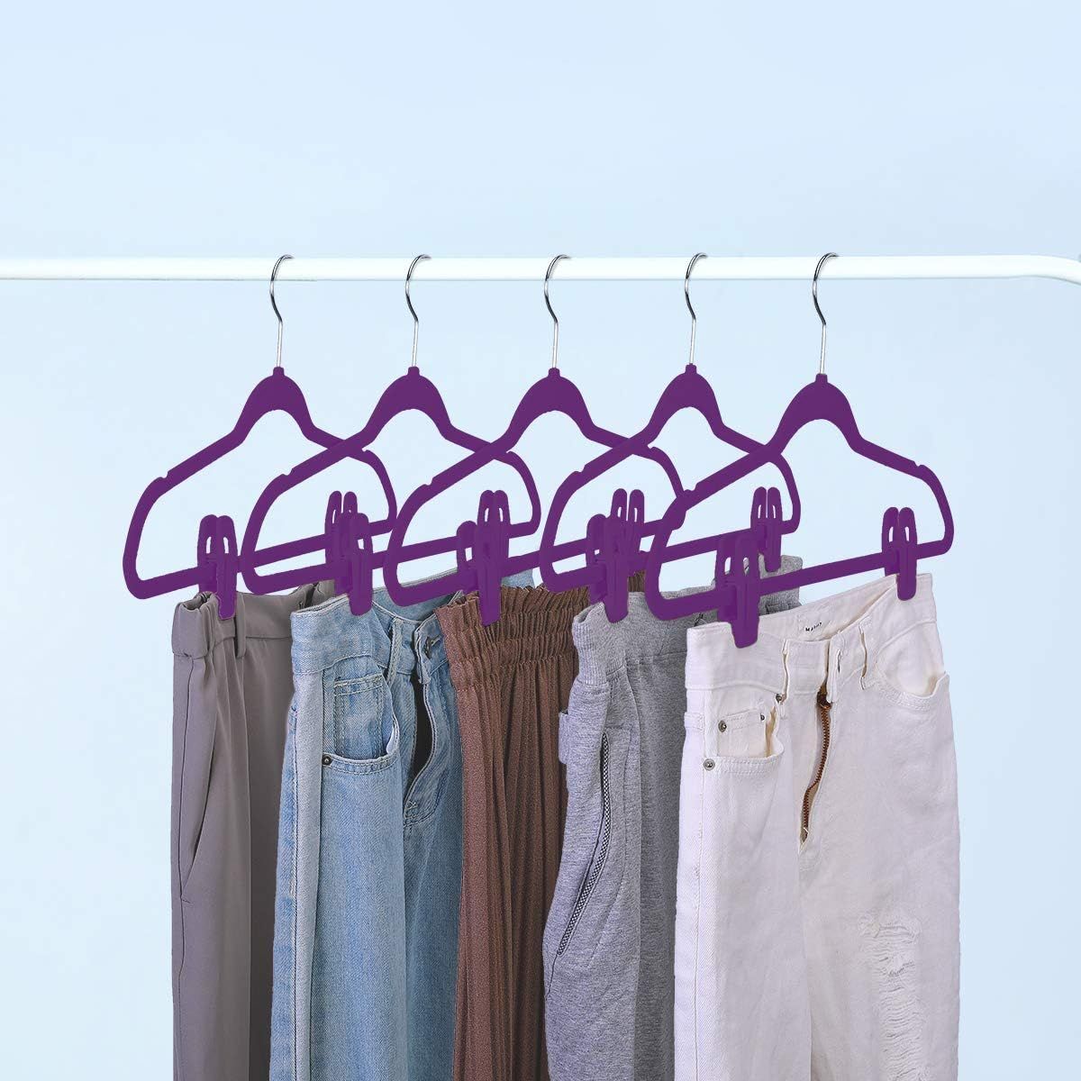 Purple Velvet Hangers Clips, Pants Hangers Velvet Clips, Strong Finger Clips Perfect for Thin Velvet Hangers (20 Pcs, Purple)