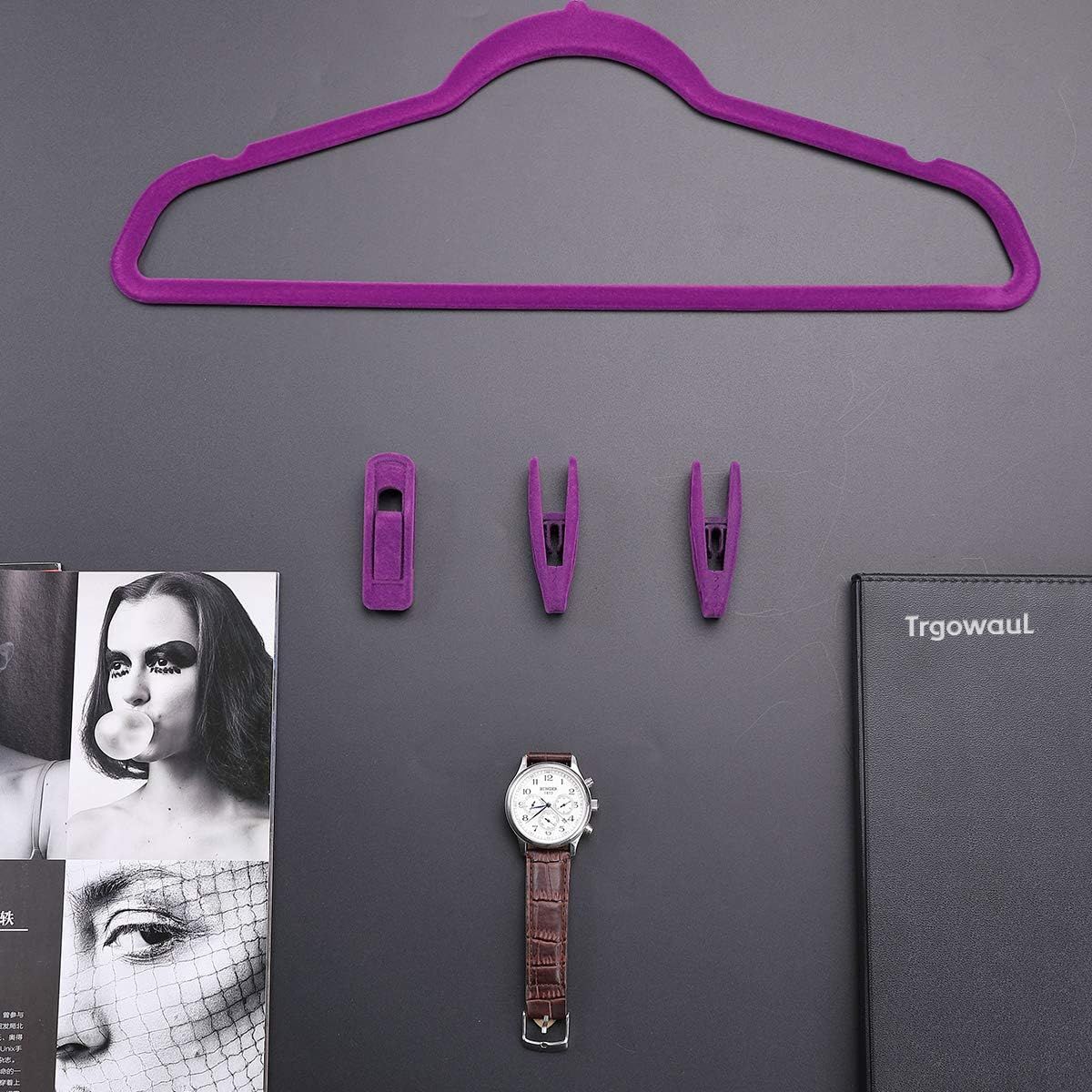 Purple Velvet Hangers Clips, Pants Hangers Velvet Clips, Strong Finger Clips Perfect for Thin Velvet Hangers (20 Pcs, Purple)