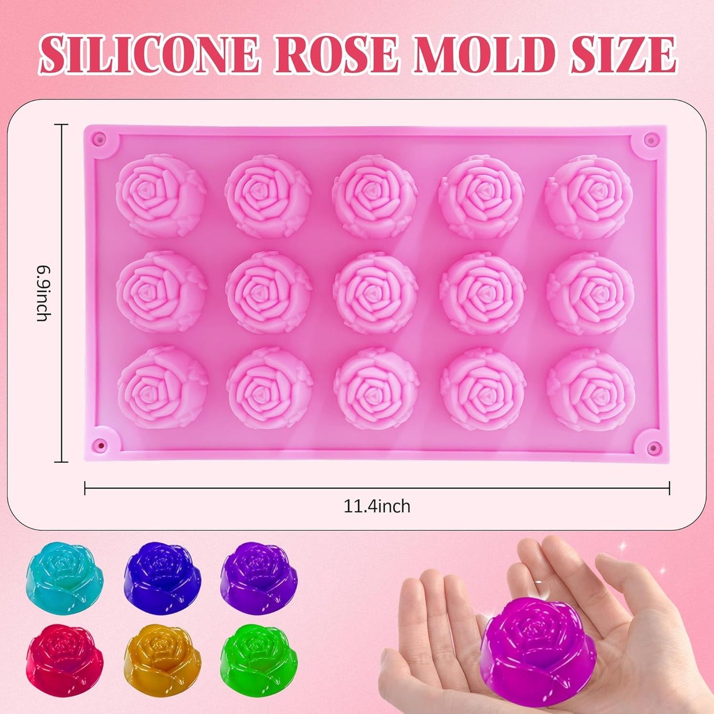 2 Pcs Rose Mold Silicone, Non-Stick Soap Molds, Reusable Heat-Resistant Flower Molds Silicone for Handmade Soap Making, Candy, Chocolate, Rose Ice Cube, Cake Decoration Jelly, Easy Release & Cleaning