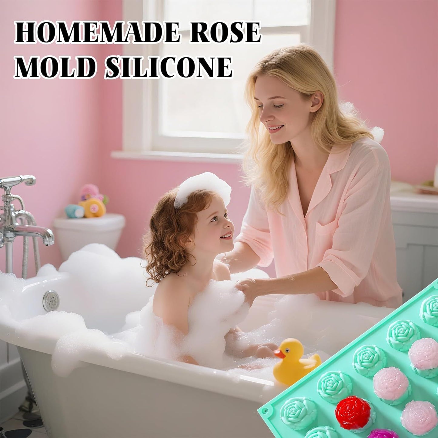 2 Pcs Rose Mold Silicone, Non-Stick Soap Molds, Reusable Heat-Resistant Flower Molds Silicone for Handmade Soap Making, Candy, Chocolate, Rose Ice Cube, Cake Decoration Jelly, Easy Release & Cleaning