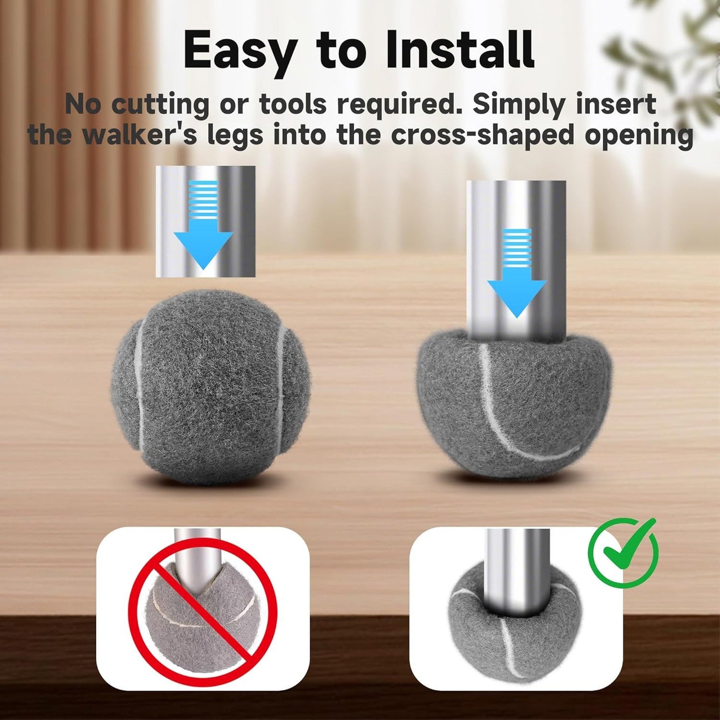 4 Pcs Tennis Balls Precut for Walkers Pre Cut, Walkers Legs Universal Precut GlideBalls for Indoor, Silent Gliding and Floor Protection（Grey）