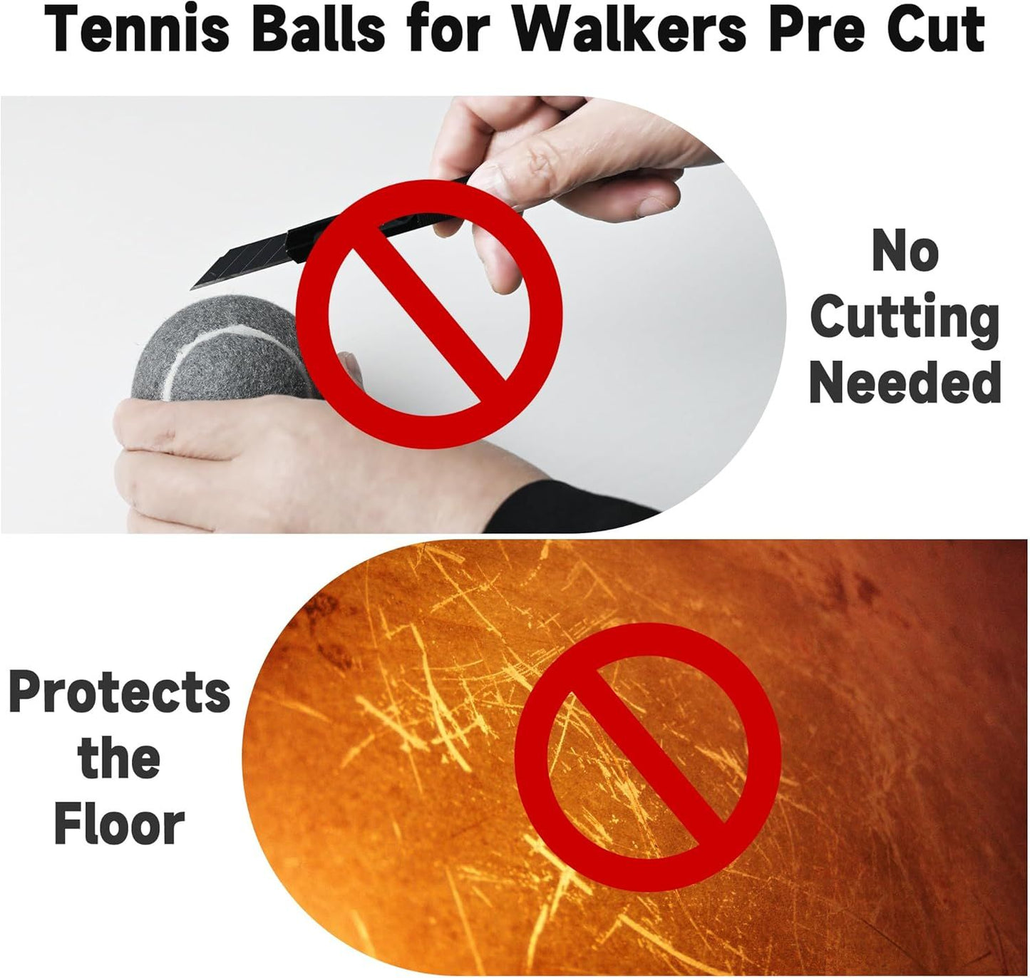 4 Pcs Tennis Balls Precut for Walkers Pre Cut, Walkers Legs Universal Precut GlideBalls for Indoor, Silent Gliding and Floor Protection（Grey）