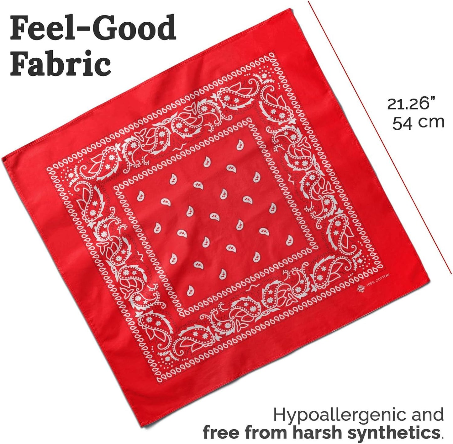 100% Cotton & Natural Fibers Bandana Scarf - Soft, Durable, Machine Washable – Unisex for Men & Women - 10 Pack