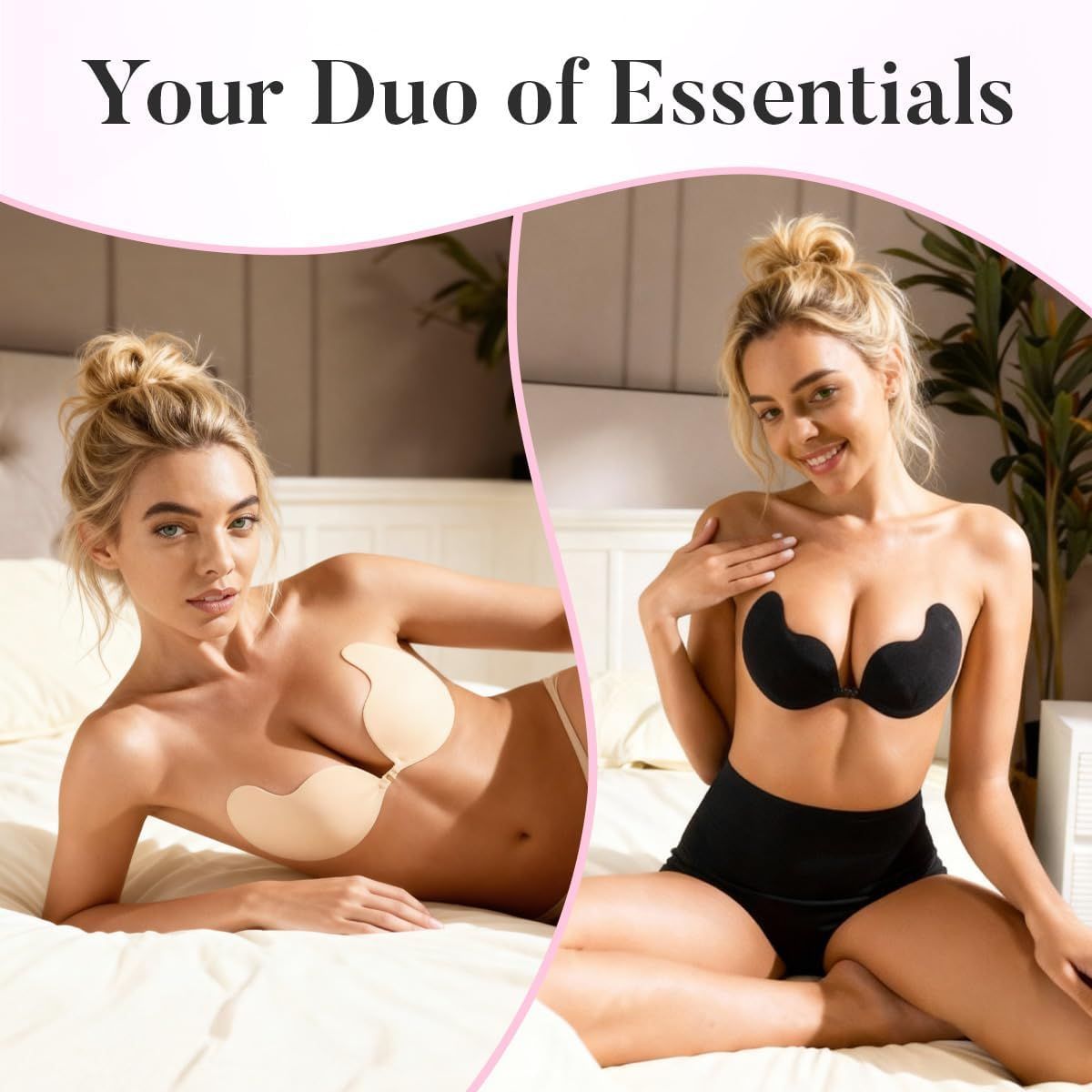 Sticky Bra Push Up – Backless, 2 Pair Invisible Adhesive Strapless Bra with Clip - A-D Cup