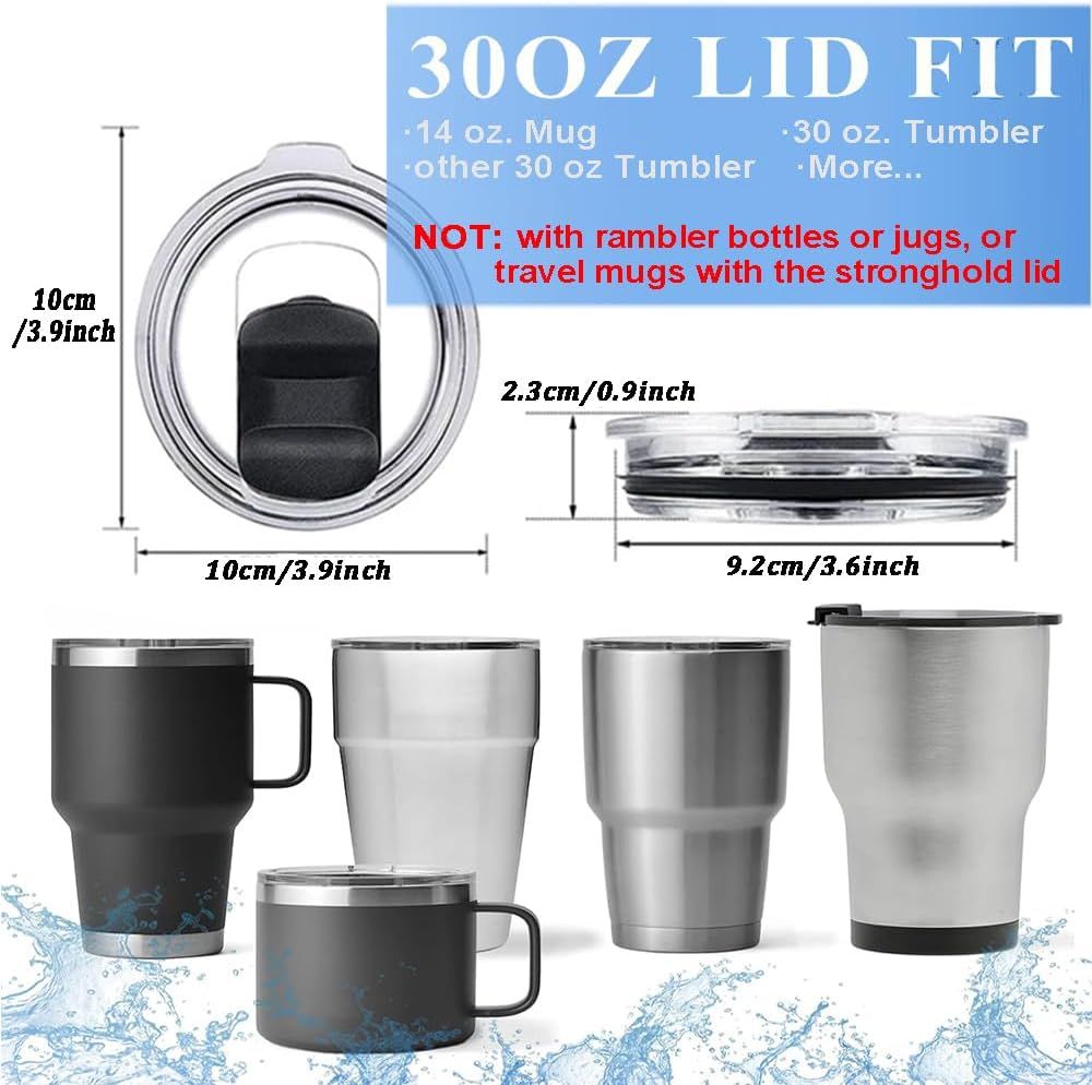 2Pcs 30oz Replacement Yeti Tumbler Lids, Only for Yeti 30 oz Tumbler, 14 oz Mug, with Strong Magnetic Slider Switch, Good Spill Proof Effect Coffee Cup Travel Cover Lids, BPA Free