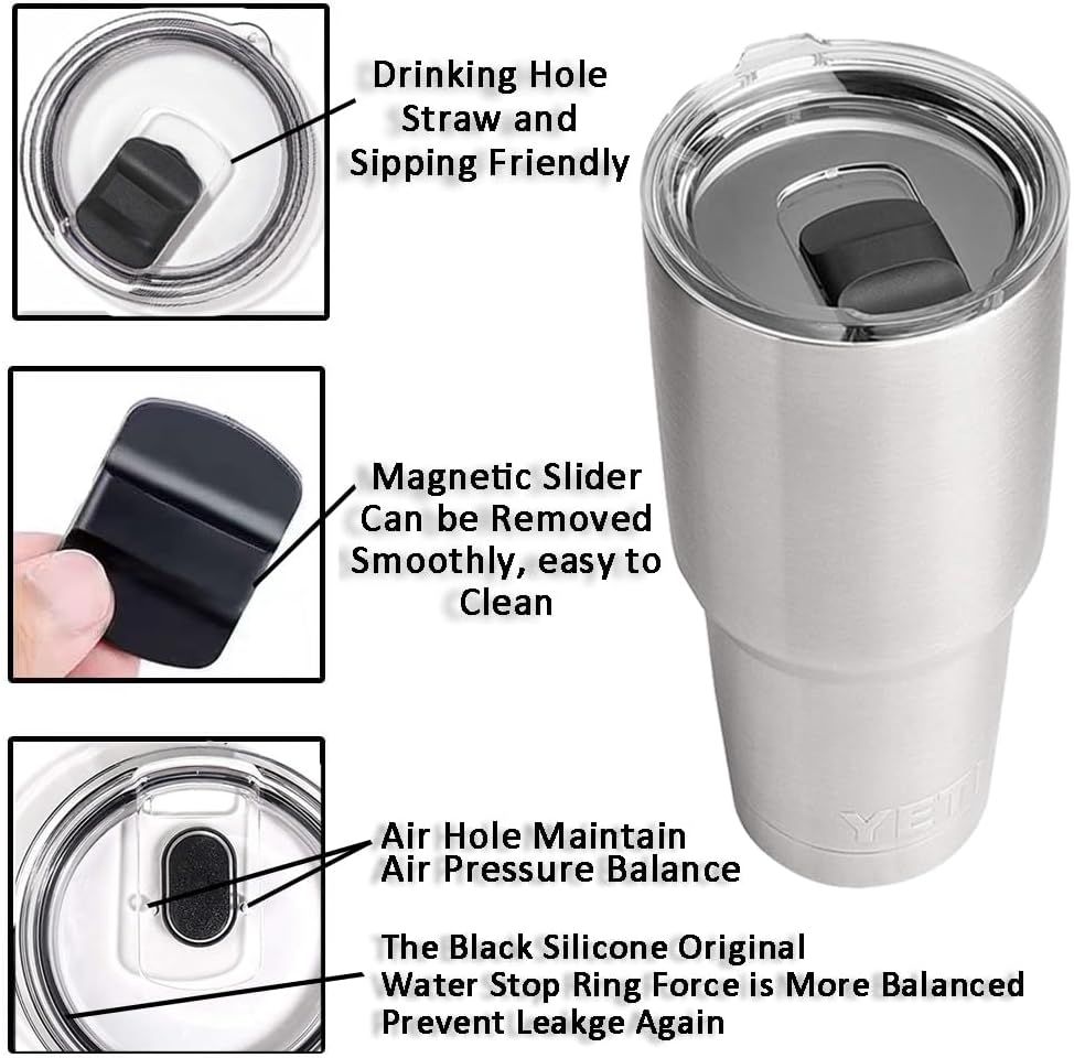 2Pcs 30oz Replacement Yeti Tumbler Lids, Only for Yeti 30 oz Tumbler, 14 oz Mug, with Strong Magnetic Slider Switch, Good Spill Proof Effect Coffee Cup Travel Cover Lids, BPA Free