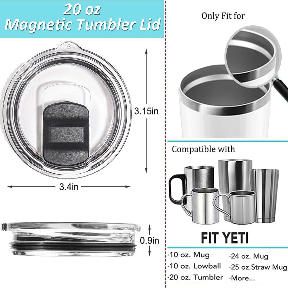 Replacement Tumbler Lids 3 Pack for YETI 20 oz & 10/24 oz Mugs Straw– Magnetic Slider Spill Leak-Resistant Travel Cup Covers, Universal BPA-Free Coffee Cup Fit for Ozark Trail & RTIC Hot & Cold Drinks