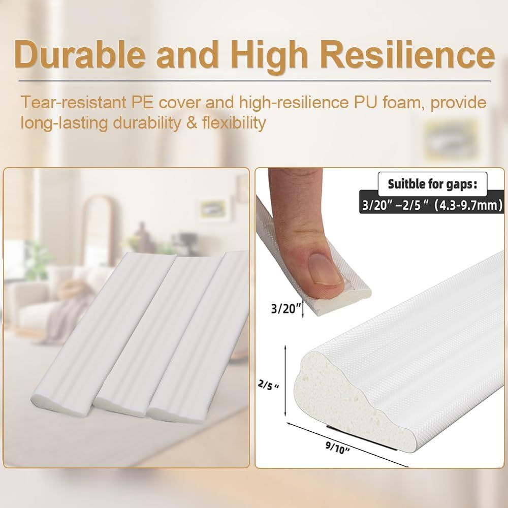 118” Wedge-Shape Foam Window Weather Stripping Door Seal Strip,Soundproofing Frame Winter Insulation Tape for Exterior Front Door,Noise Cancelling Window Inserts,Door Gap Filler Light Blocker,White