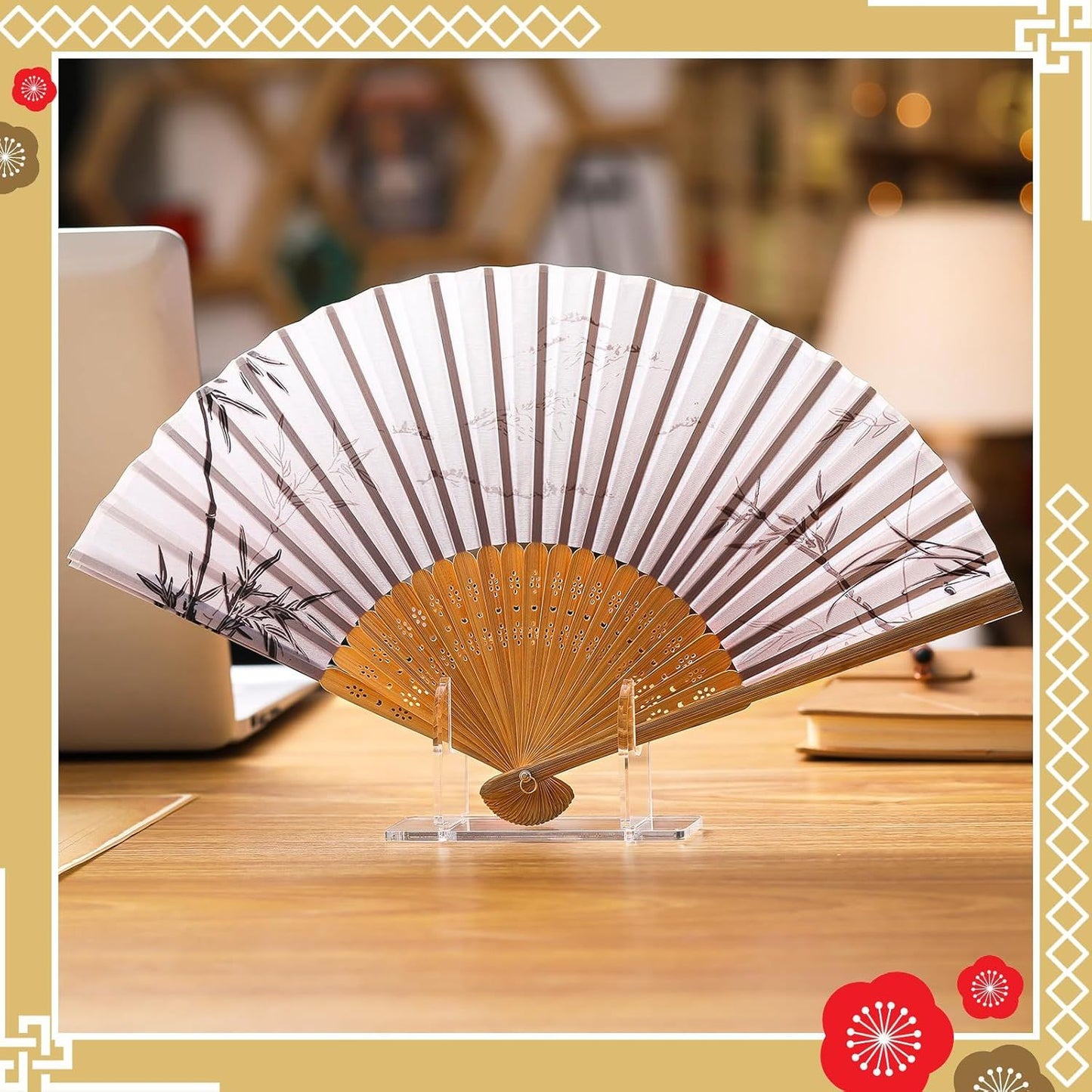 2 Pcs Acrylic Fan Display Stand Folding Clear Fan Holder Easel Japanese Chinese Hand Fan Stand Foldable Handheld Fan Display Stand Base Fan Organizer