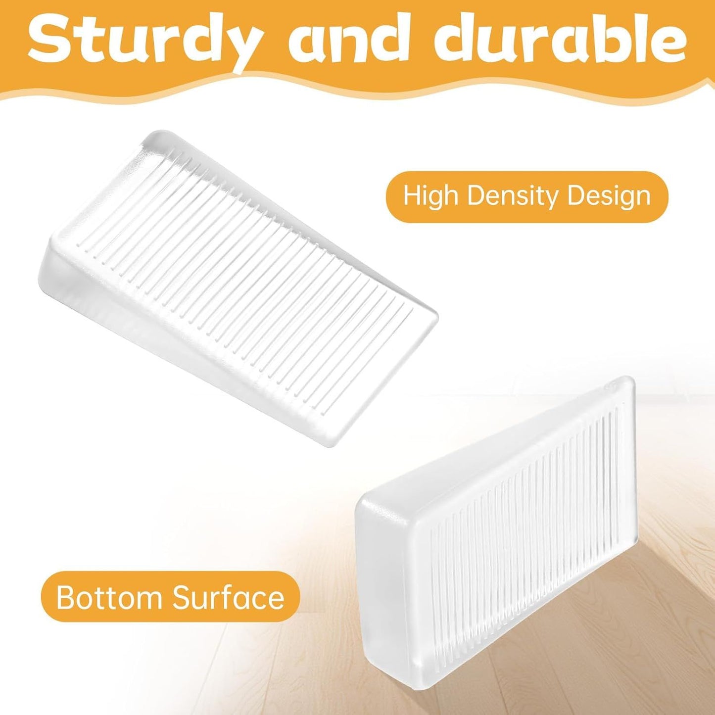 4 Pack Rubber Door Stop, Wedge Thin Door Stoppers for Bottom of Doors Clear Non-Scratching Doorstops Sturdy Stackable Doors Stops for Home Office School