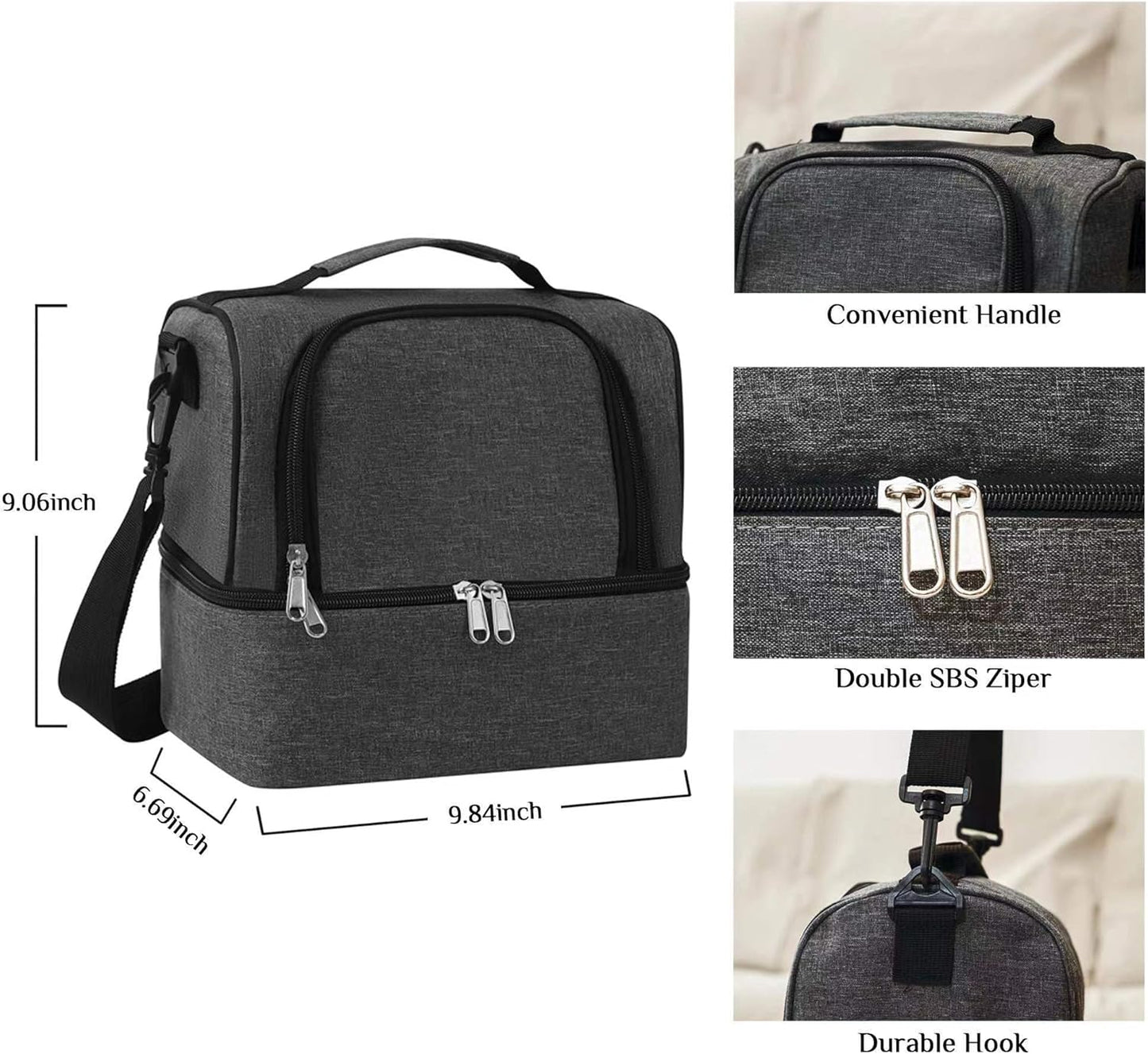 Lunch Bag for Women and Men - Reusable, Leakproof, and Insulated Double Deck Design for Picnic, Hiking, Beach, Work and Office Use