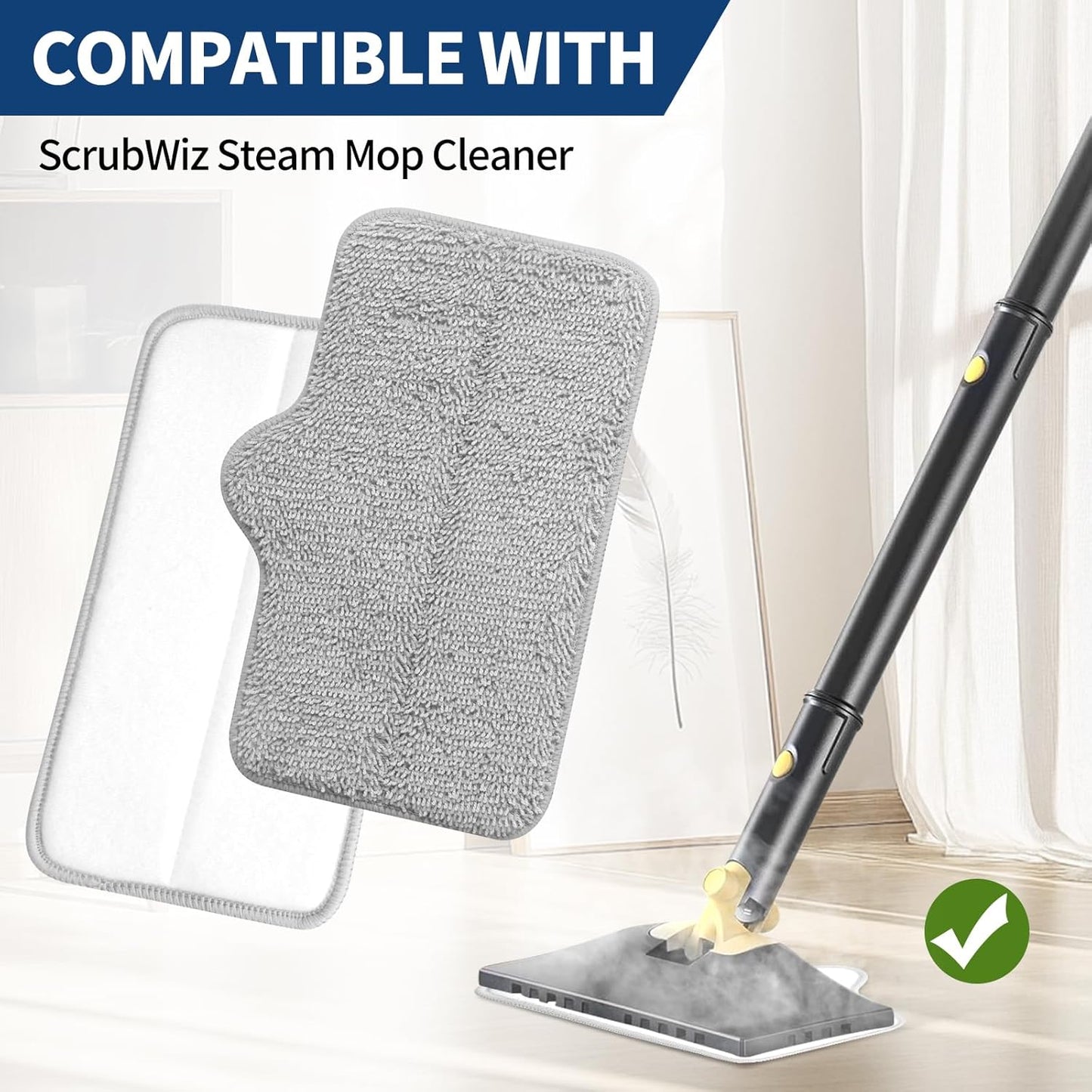 Steam Mop Pads Compatible with ScrubWiz & LABIGO Steam Mop Cleaner - Washable and Reusable Microfiber Replacement Mop Pads for Cleaning Floors and Carpets, 4 Pack