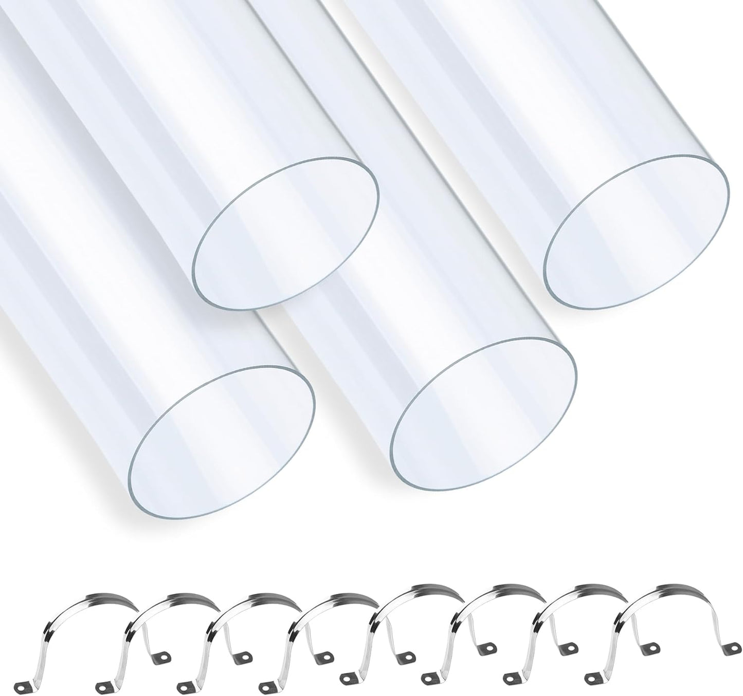 Xadnitu 4 Pieces 2-1/2" x 36" Clear Rigid Pipes, Plastic Round Tubes with Strap Clamps for Home, Garden, Woodworking, DIY Dust Collection System