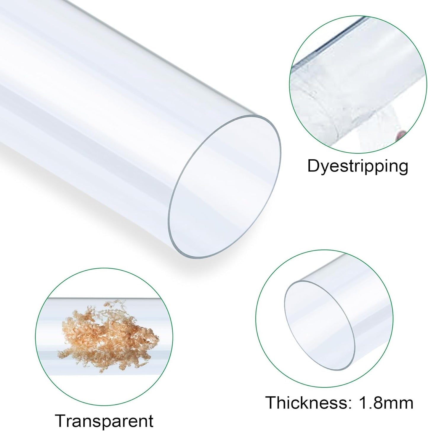 Xadnitu 4 Pieces 2-1/2" x 36" Clear Rigid Pipes, Plastic Round Tubes with Strap Clamps for Home, Garden, Woodworking, DIY Dust Collection System