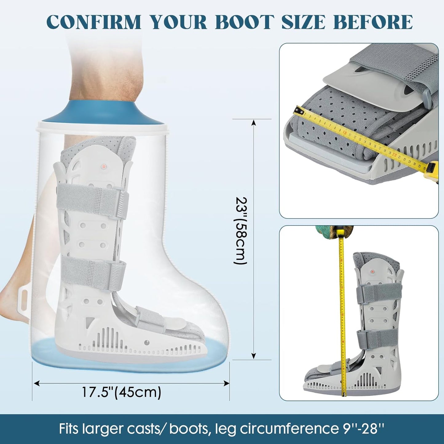 Waterproof Extra Wide Cast Covers for Shower Leg, Extra Large Foot Cast Protector with Non-Slip Bottom, Reable Leg Cast Cover for Pl Size Adults Large Casts Surgery Shower Boots