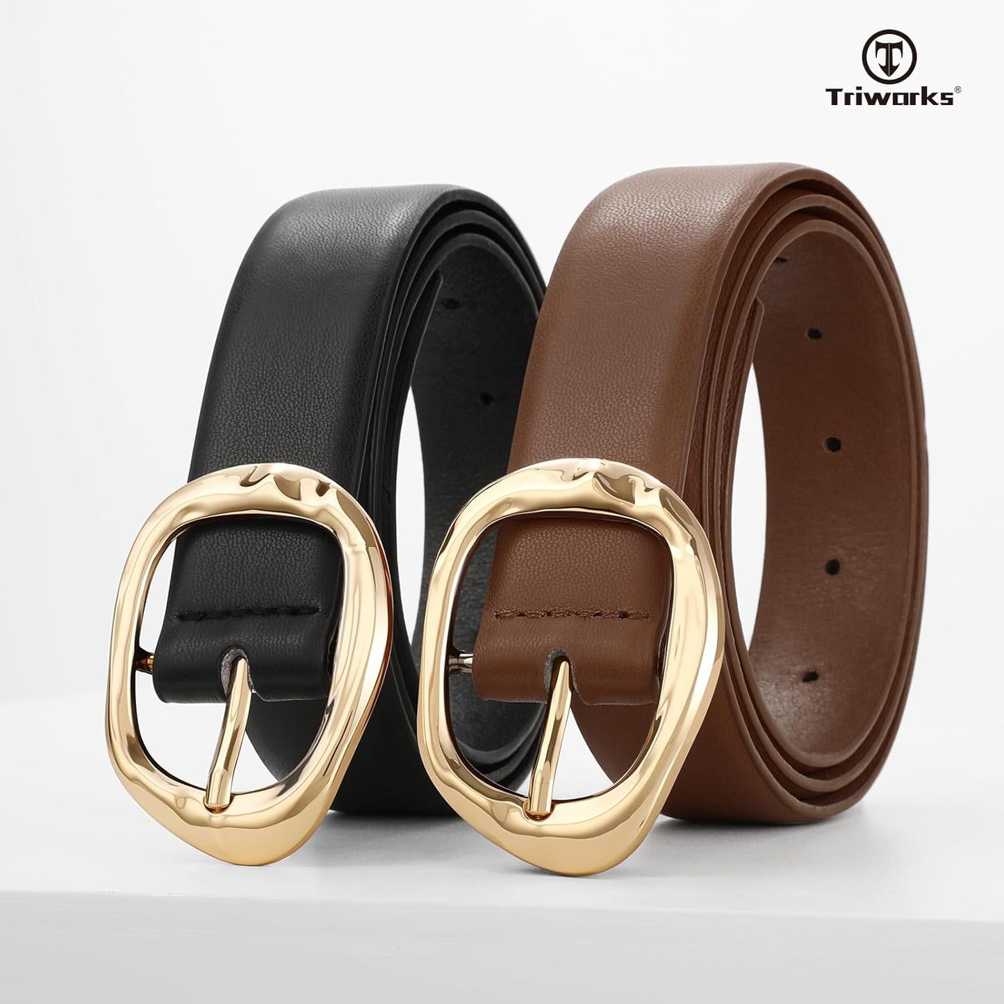 2 Pack Leather Belts for Women Fashion Waist Belt with Liquid Shapes Women Belt for Jeans Pants Dresses