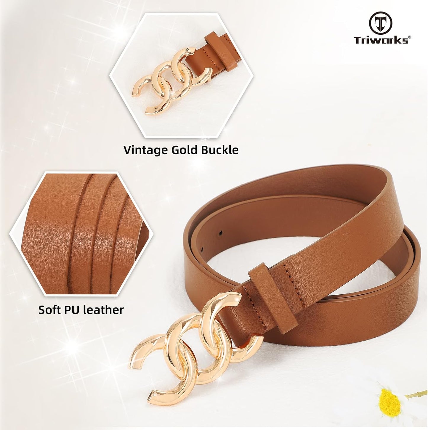 3 Pack Women's Belts for Jeans Pants Fashion Waist Belts for Ladies Leather Belts