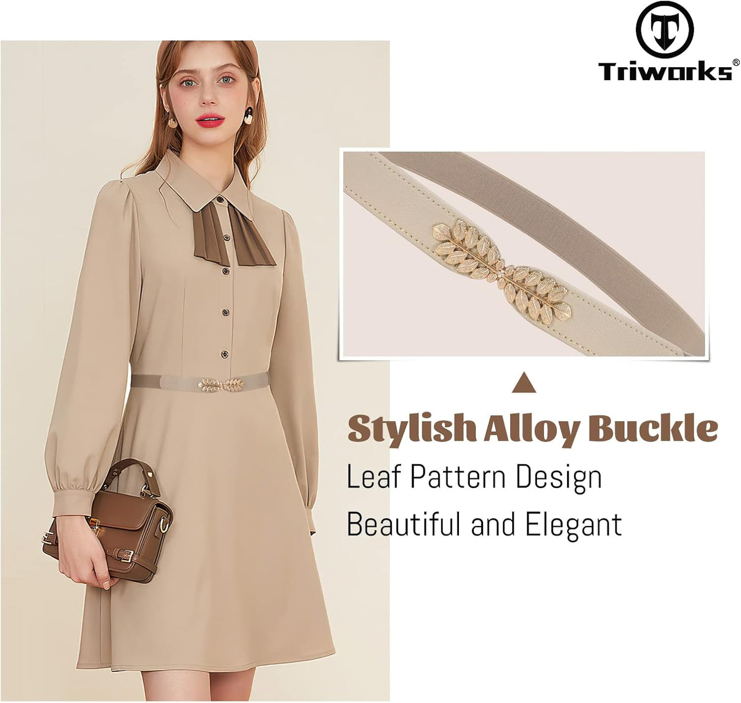 4 Pack Women Skinny Elastic Belt Ladies Fashion Leaf Alloy Buckle Stretchy Thin Waist Belt for Dresses